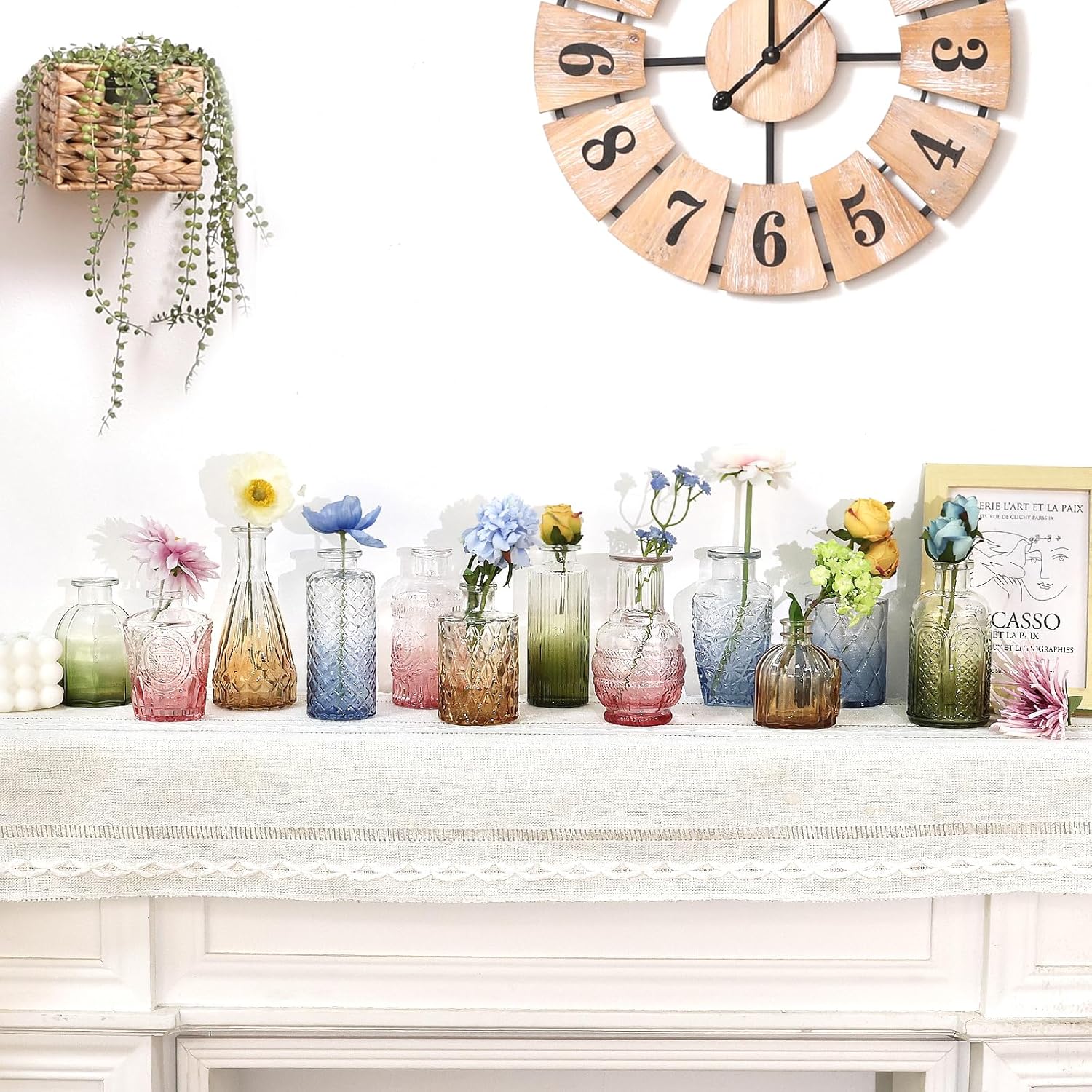 CUCUMI 12 Pack Colorful Glass Bud Vases, Small Colored Vintage Vases for Centerpieces, Decorative Flower Vases for Wedding Home Table Decor(Amber, Blue, Green, Pink) - Image 4