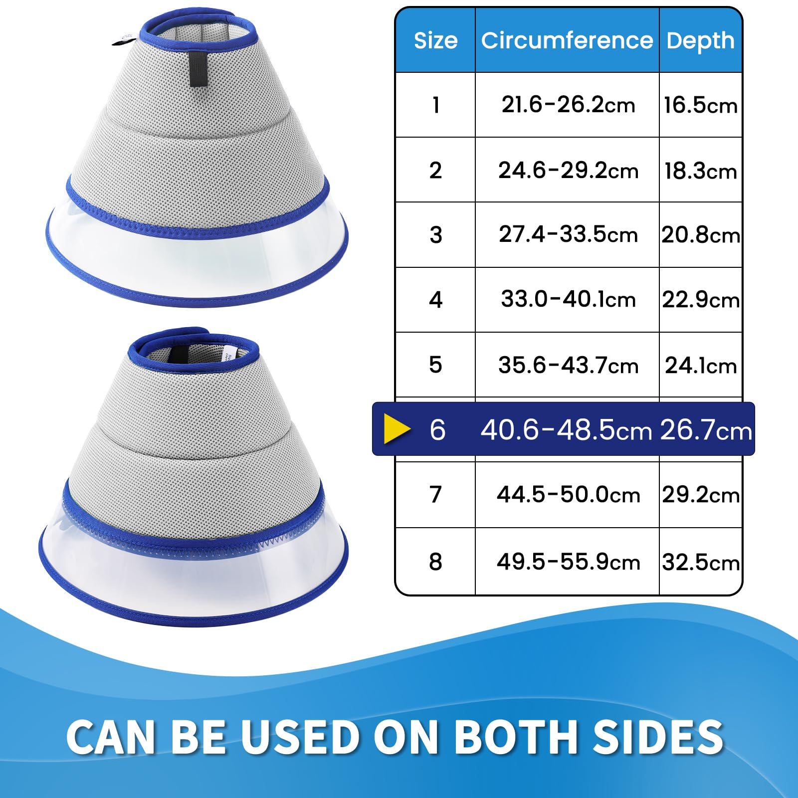 Collare Elisabettiano Cane Morbido, Collare Protettivo per Cani e Gatti, Collare a Cono Traspirante per Cani, Protettivo per Recupero Postoperatorio, Collare Anti Morso o Leccato (Gray, Size 6)