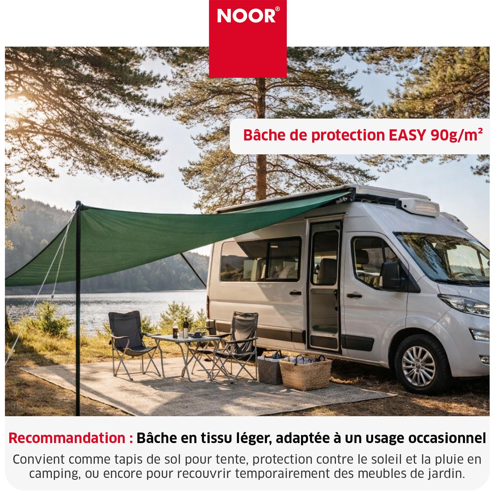 NOOR Bâche de Protection Easy - bâche en Tissu 90 g/m² - Verte 6x8 m