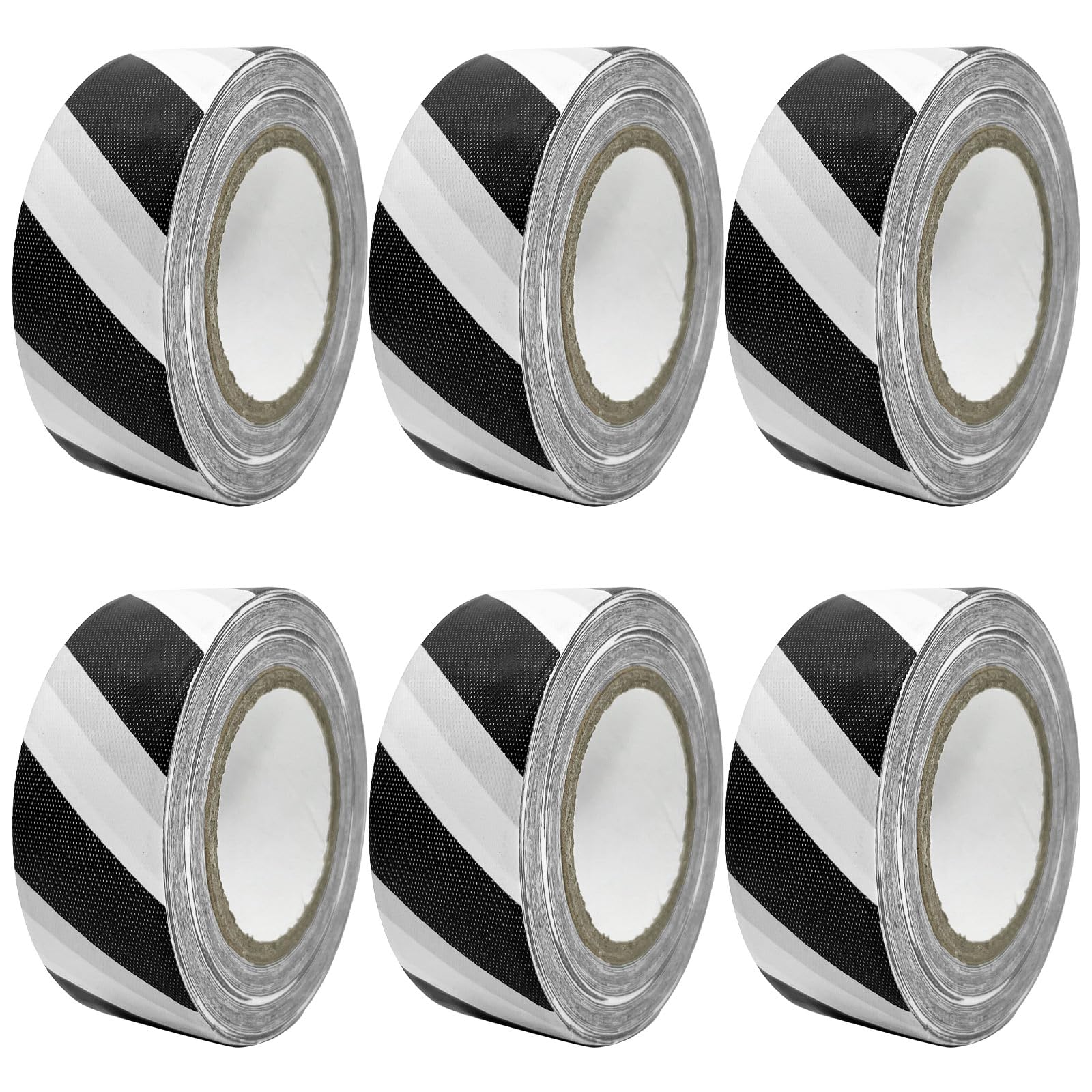 Hubaow 6 Pack Flagging Tape with Black and White Stripes, 1 inch x 100 ft Non-Adhesive Plastic Ribbon Neon Marking Tape for Hunting Hiking Trail Hazardous Areas Halloween Party Decors
