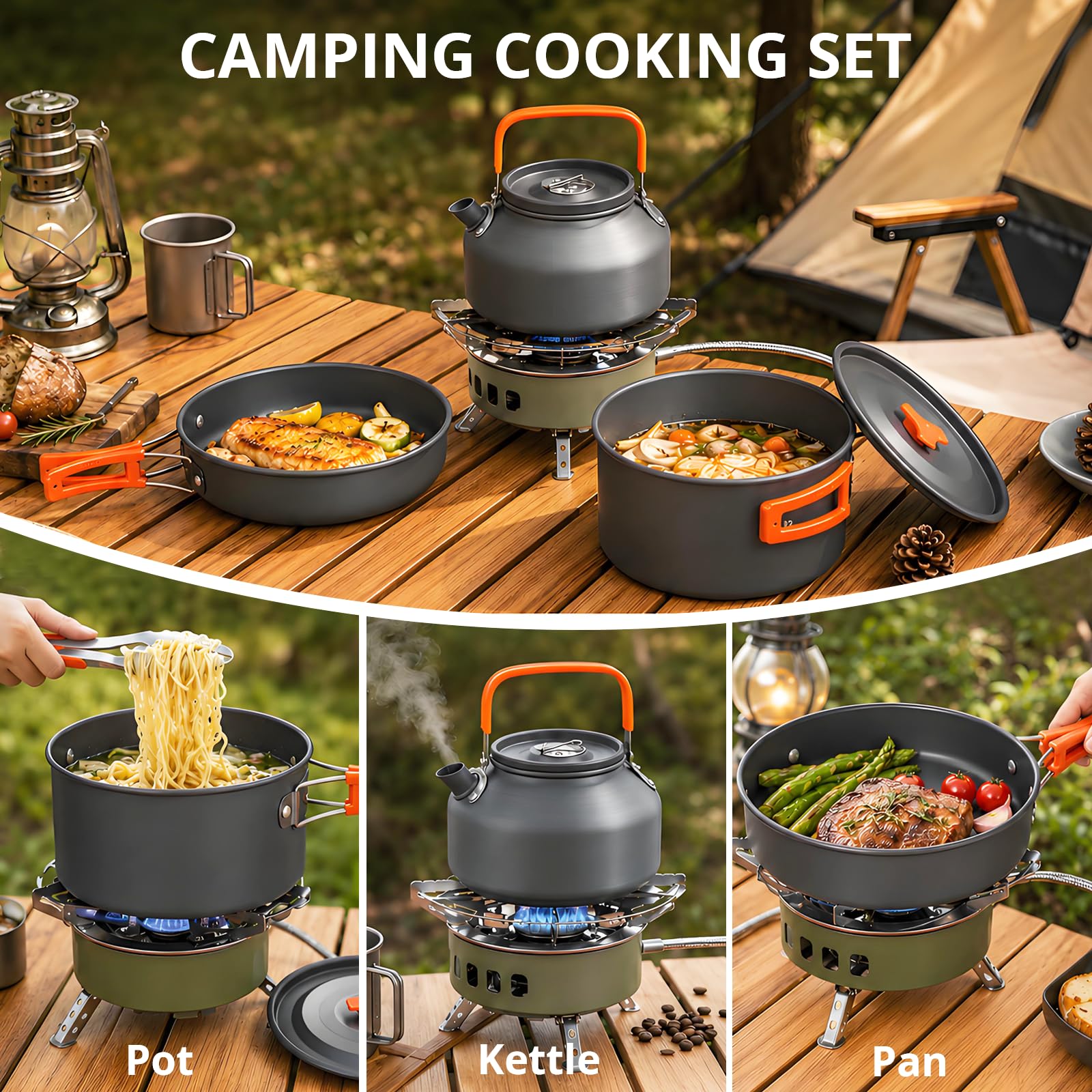 aiGear Camping Kochgeschirr Set/Outdoor Geschirr Set | Camping Topf Kochtopf Tragbar Aluminium | mit Aufbewahrungsbeutel | für Outdoor Camping Wandern Wandern Picknick