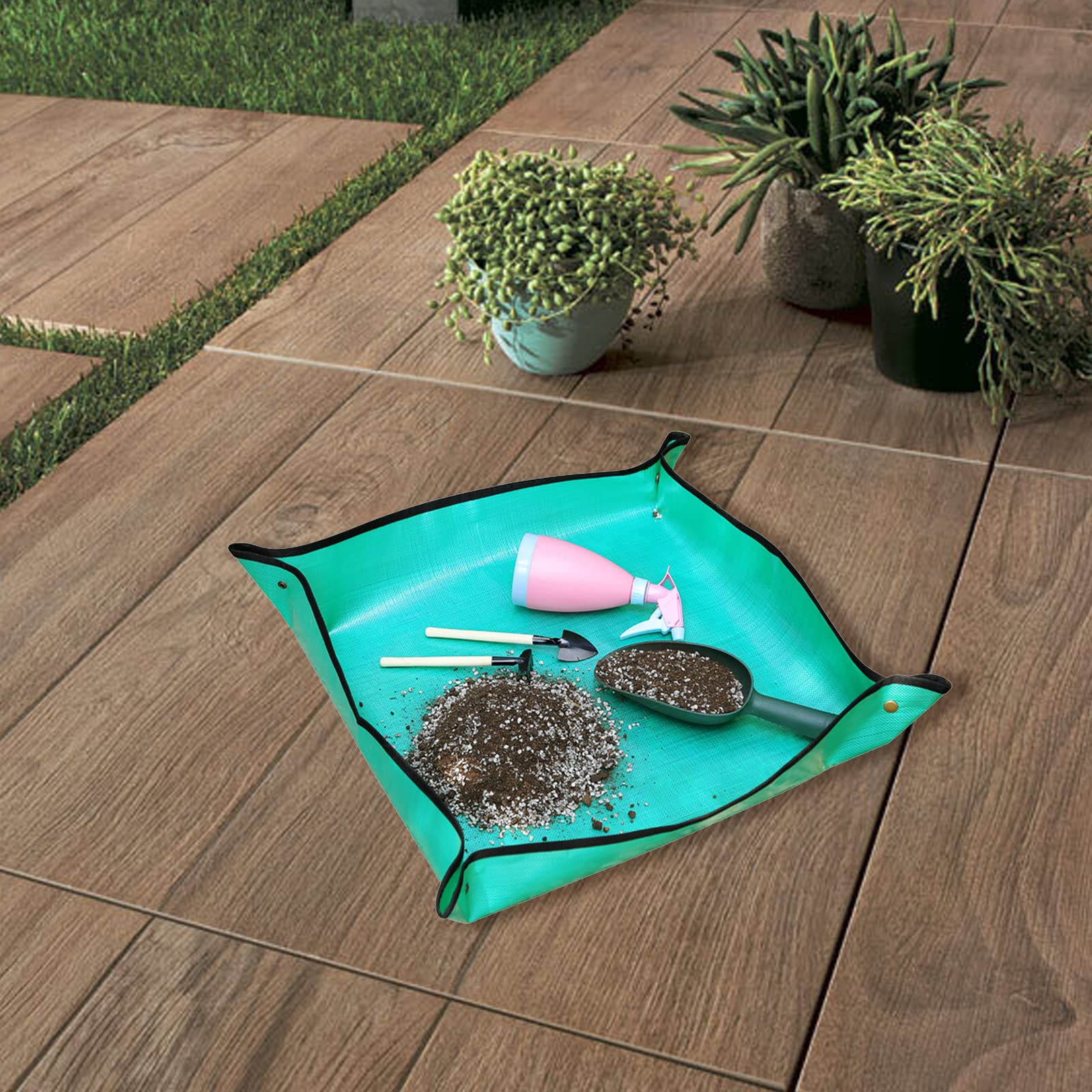 Tappetino Rinvaso Piante 2 Pezzi | Impermeabile Con Attrezzi | 100x100cm E 50x50cm | Per Giardinaggio - Foto 11