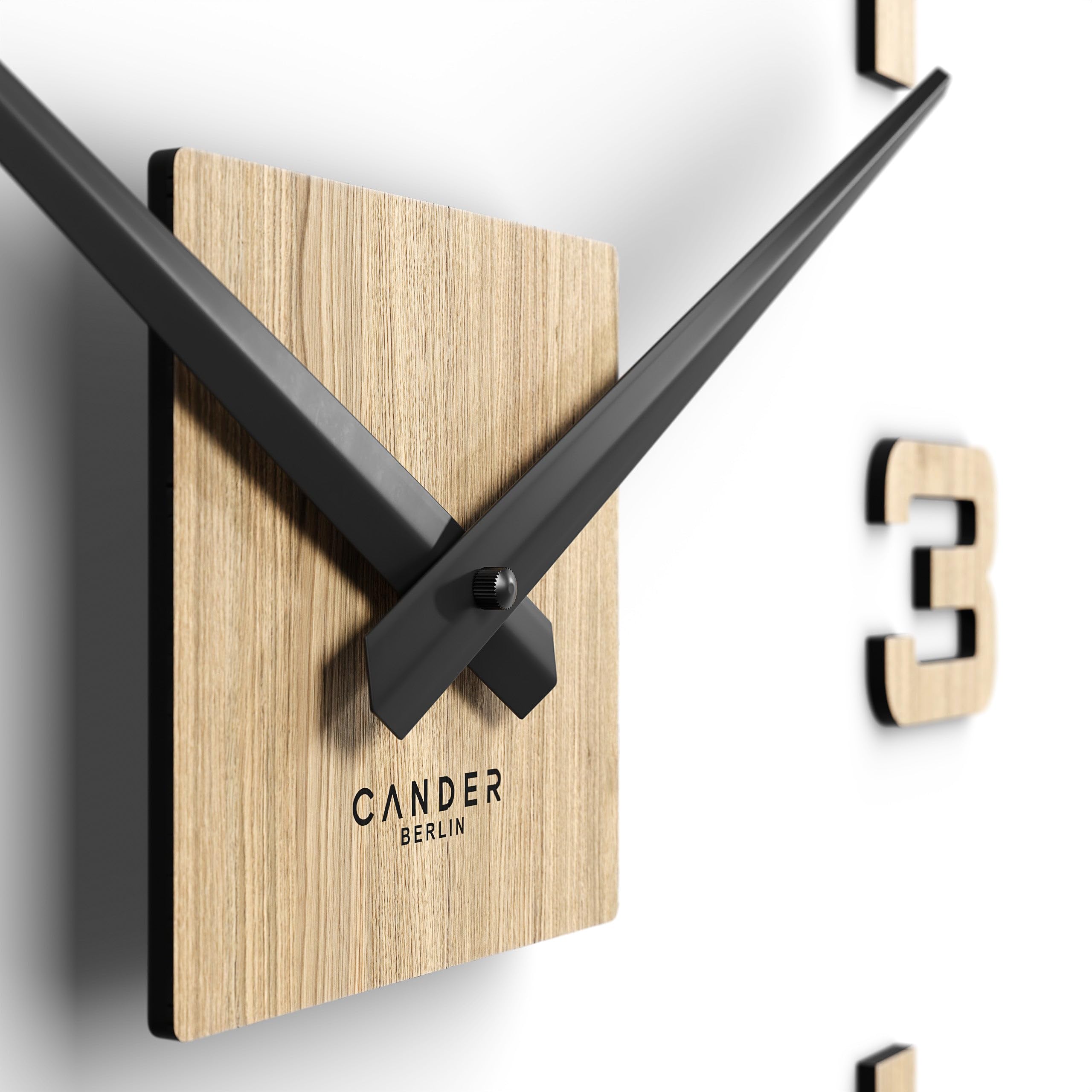 Cander Berlin MNU 2760 P XXL - Orologio da parete silenzioso, 60 cm, impiallacciato legno di quercia, per soggiorno, analogico, senza ticchettio
