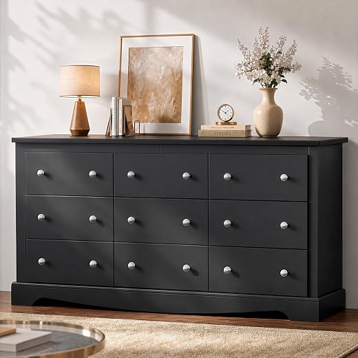 WLIVE Dresser TV Stand, Entertainment Center with Fabric Drawers, Media Console Table with Open Shelves for TV up to 45 inch, Storage Drawer Unit for Bedroom, Living Room, Entryway, Dark Grey