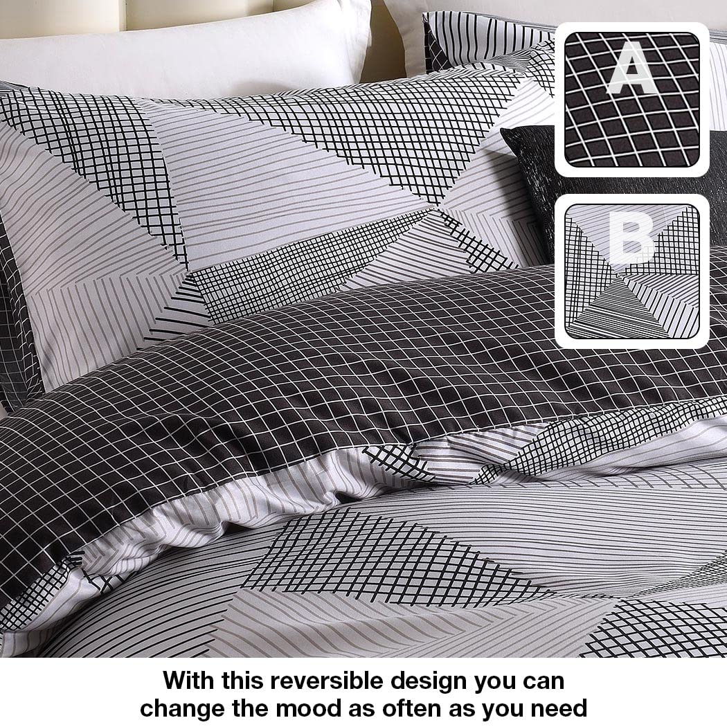 Set Copripiumino Matrimoniale 3 Pezzi Microfibra | 240x220cm + 2 Federe 50x80 | Stile Bohémien Grigio - Foto 6