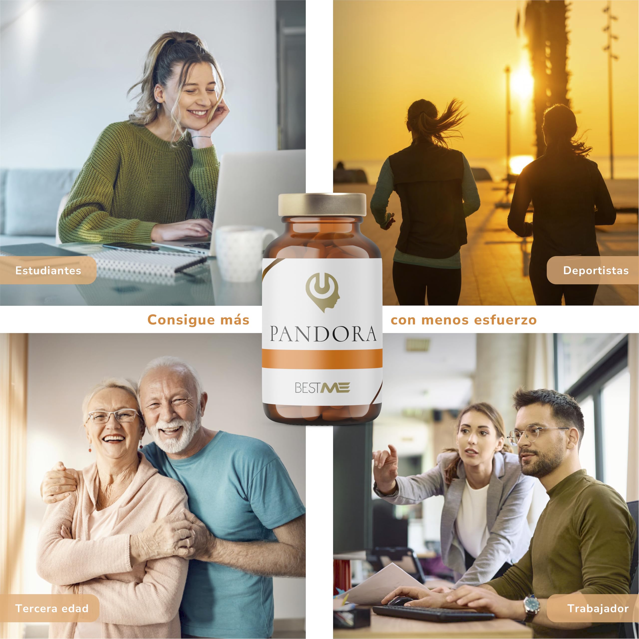 BESTME - Nootrópico Natural 9 en 1, Memoria, Concentración, Energía, Agilidad Mental | Ginkgo Biloba, Melena de León, Bacopa Monnieri, Cafeína, L-Teanina, Vitaminas B12/B6/B2-30 Cáps 800 mg (Pandora)