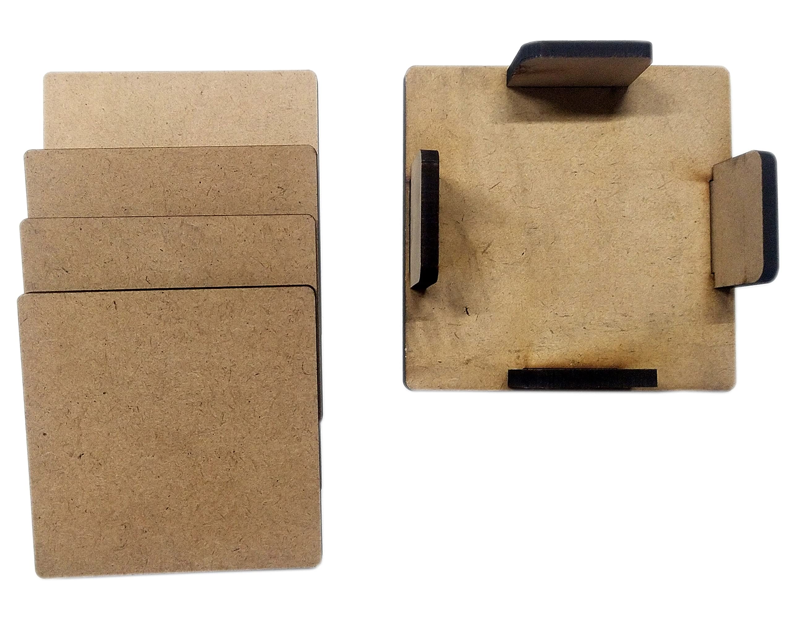 MDF DIY Square Coasters with Holder - MDF Plain Wooden Coasters & Holder Blank Cutouts for Painting Wooden Sheet Craft, Decoupage, Resin Art Work & Decoration - Set of 4 COASTER WITH ONE STAND-image-7