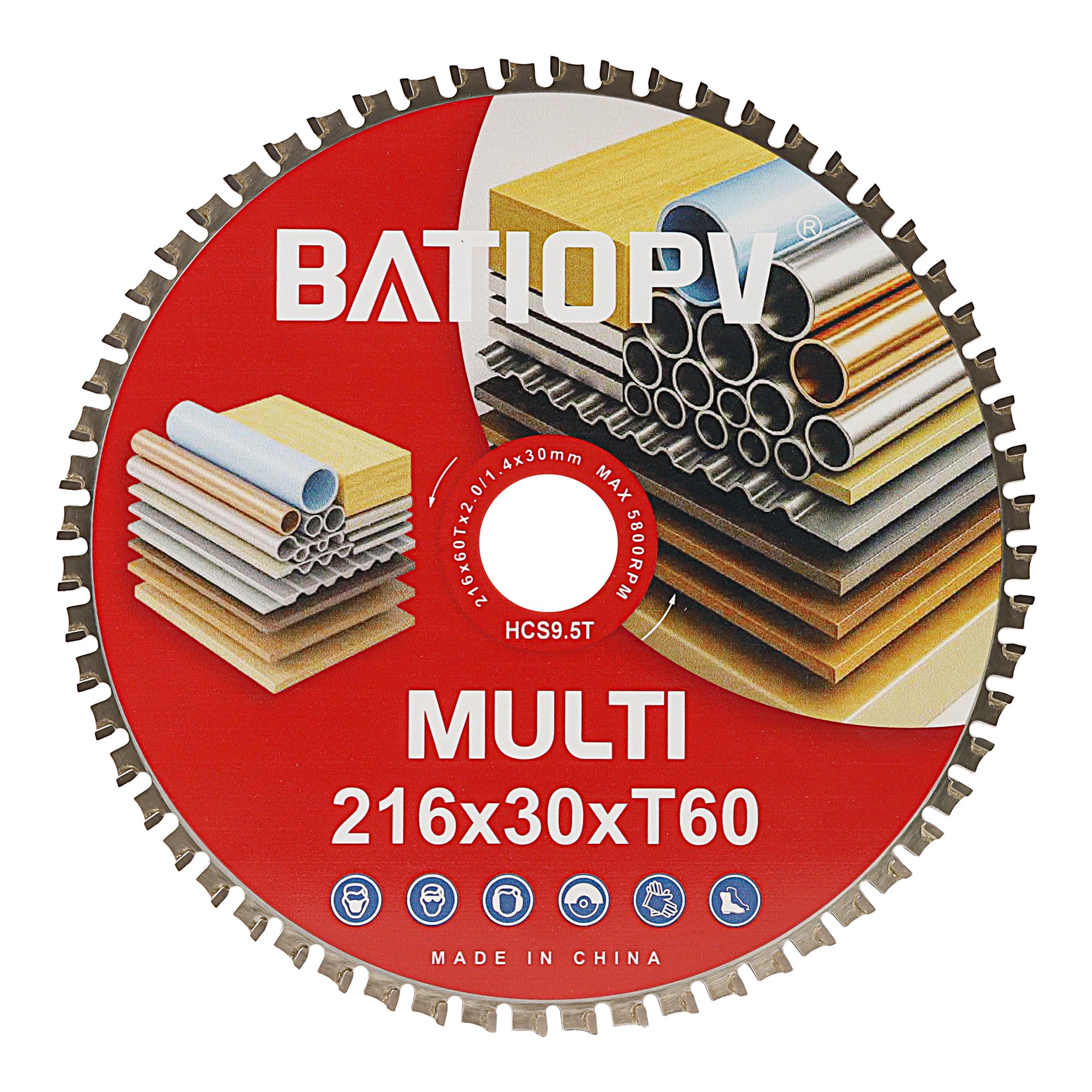 BATIOPV Circular Saw Blade 216 x 30 mm TCT – Multi Material Cutting Blade for Metal, Wood & Plastic – 60 Tooth Precision Saw Blade Compatible with Bosch, Makita, DeWalt & More