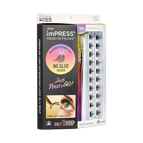 Miniatura 2 de KISS imPRESS - Kit de racimos de pestañas falsas a presión, puntiagudas, negras, sin complicaciones, banda invisible, natural, 24 horas, sin daños,