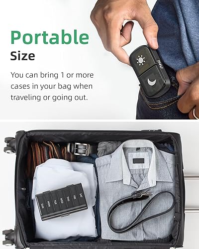 Vista 7 de PULIV Extra Large Weekly Pill Organizer 2 Times a Day, One-Side Open Pill Box 7 Day for Easy Filling, Black Privacy Protection AM PM Pill Case for