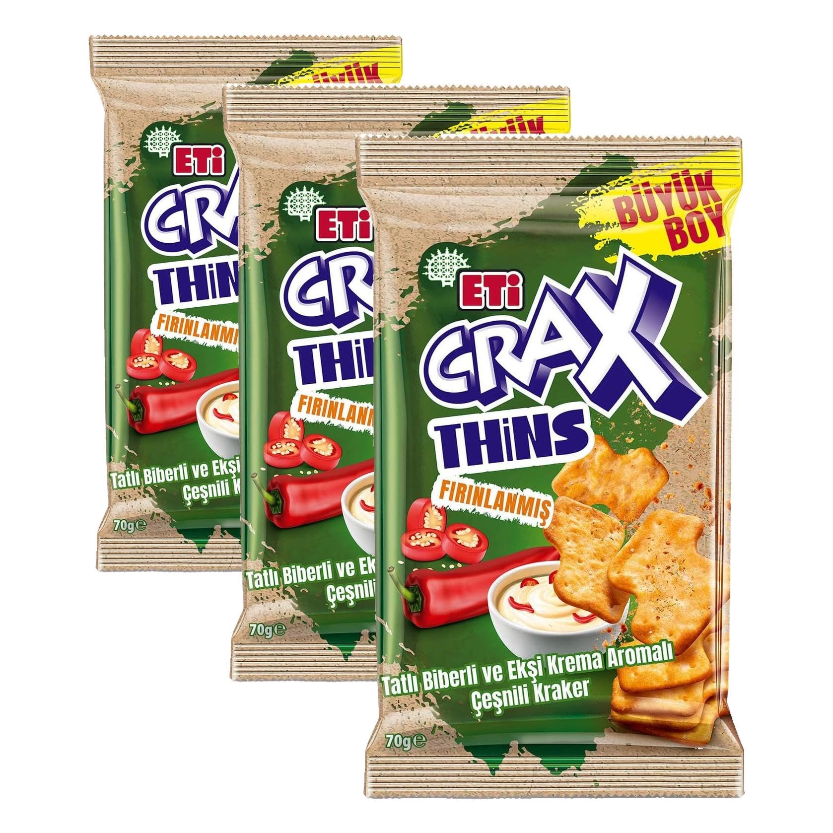 Eti Crax Thins Tatlı Biberli Ekşi Kremalı Kraker 70 x 12 Adet (3 paketi)