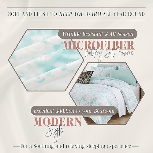 Miniatura 6 de Elegant Comfort Juego de edredón reversible de 10 piezas, estampado de teñido anudado, almohada decorativa y sábana bajera con bolsillos Aqua