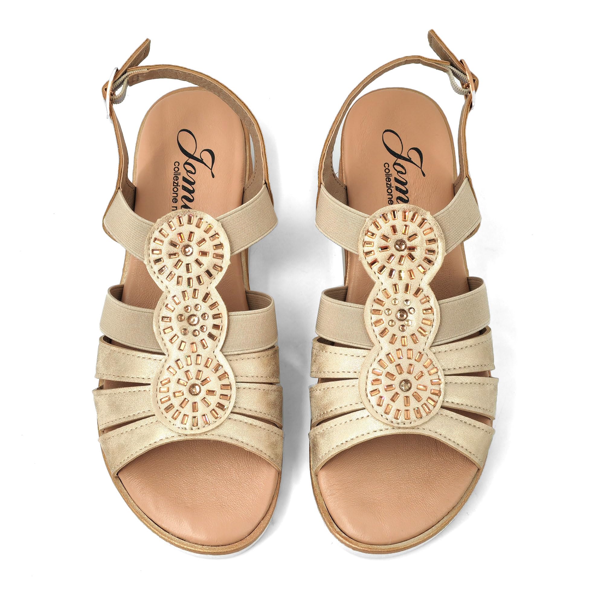 JOMIX Sandalias Mujer Verano con Hebilla Fabricadas en Italia Sandalias Cuña Mujer con Plantilla de Piel Auténtica