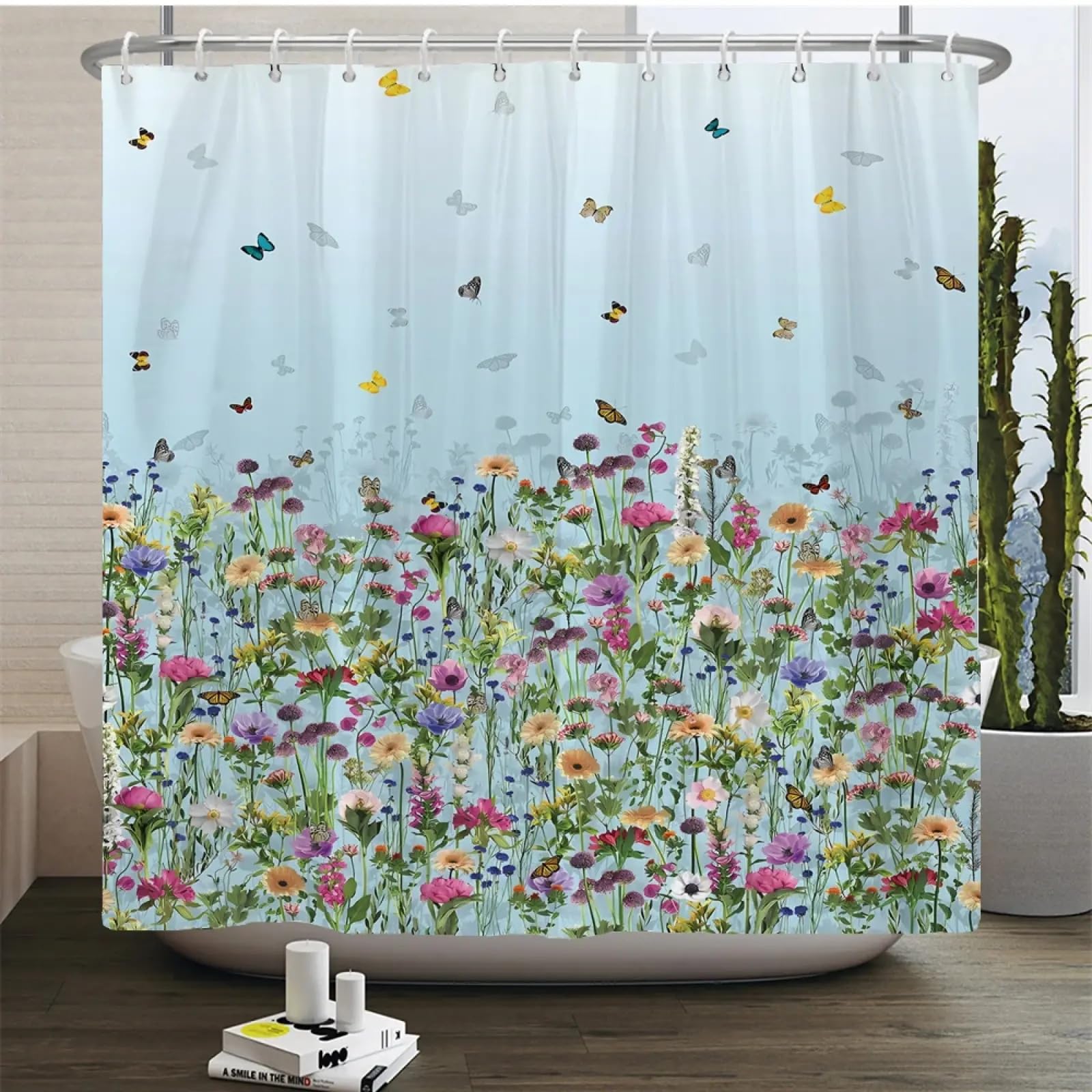 Rideau de douche anti éclaboussures à motif floral 165x214cm pour baignoire propre