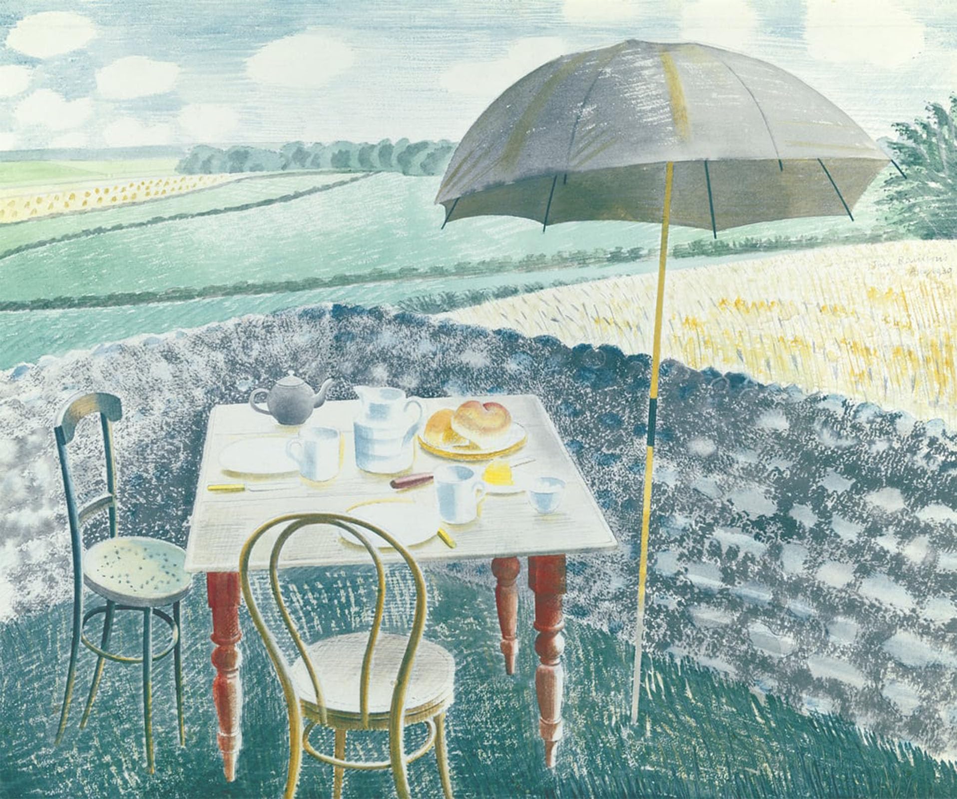 Pmefgjdpe No Frame Famous Painting Print Artwork Premium Artwork Tea At Furlongs By Eric Ravilious Modern Canvas For Home Decor 60X90cm