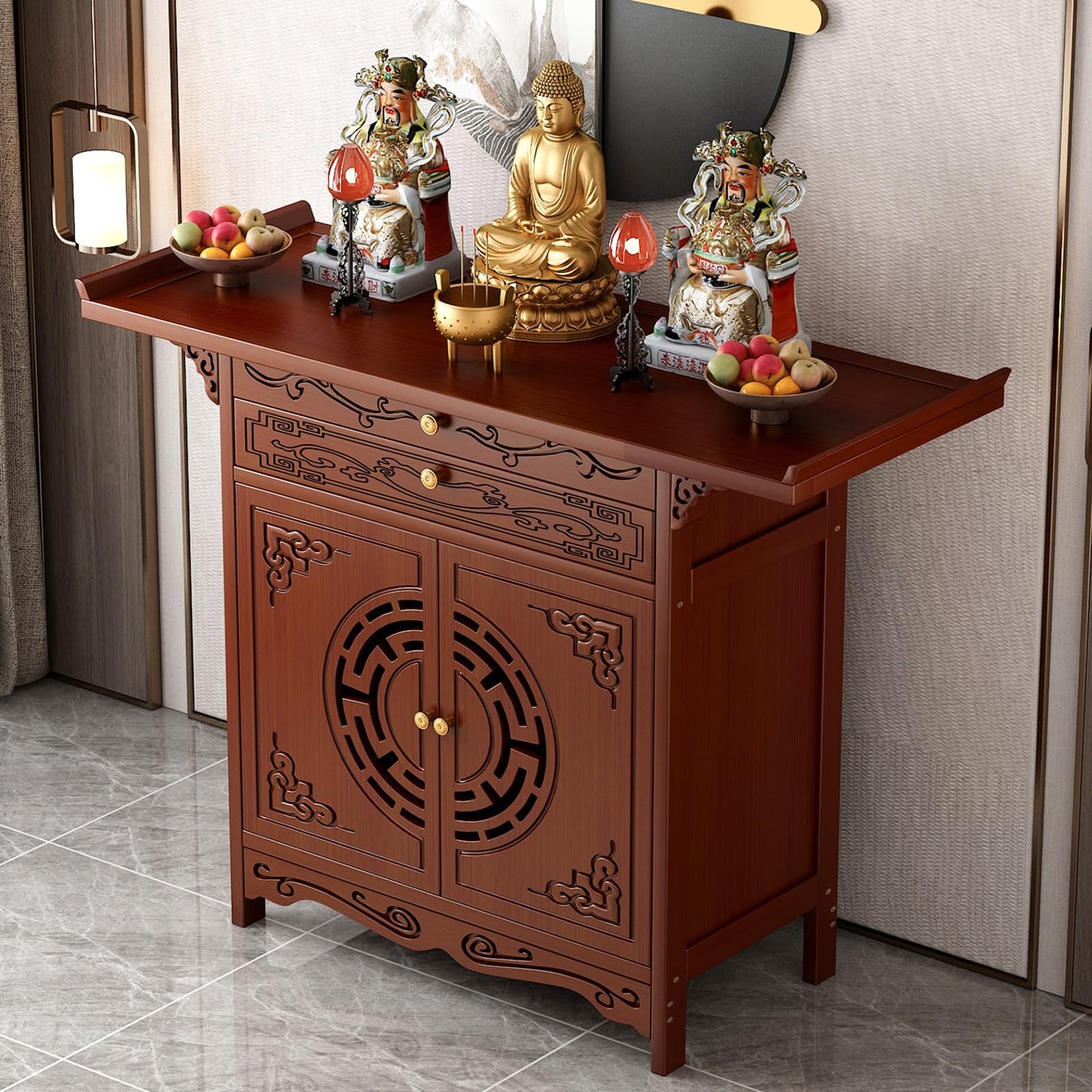 Armoire de sanctuaire de Bouddha avec portes pour coin zen et méditation à la maison