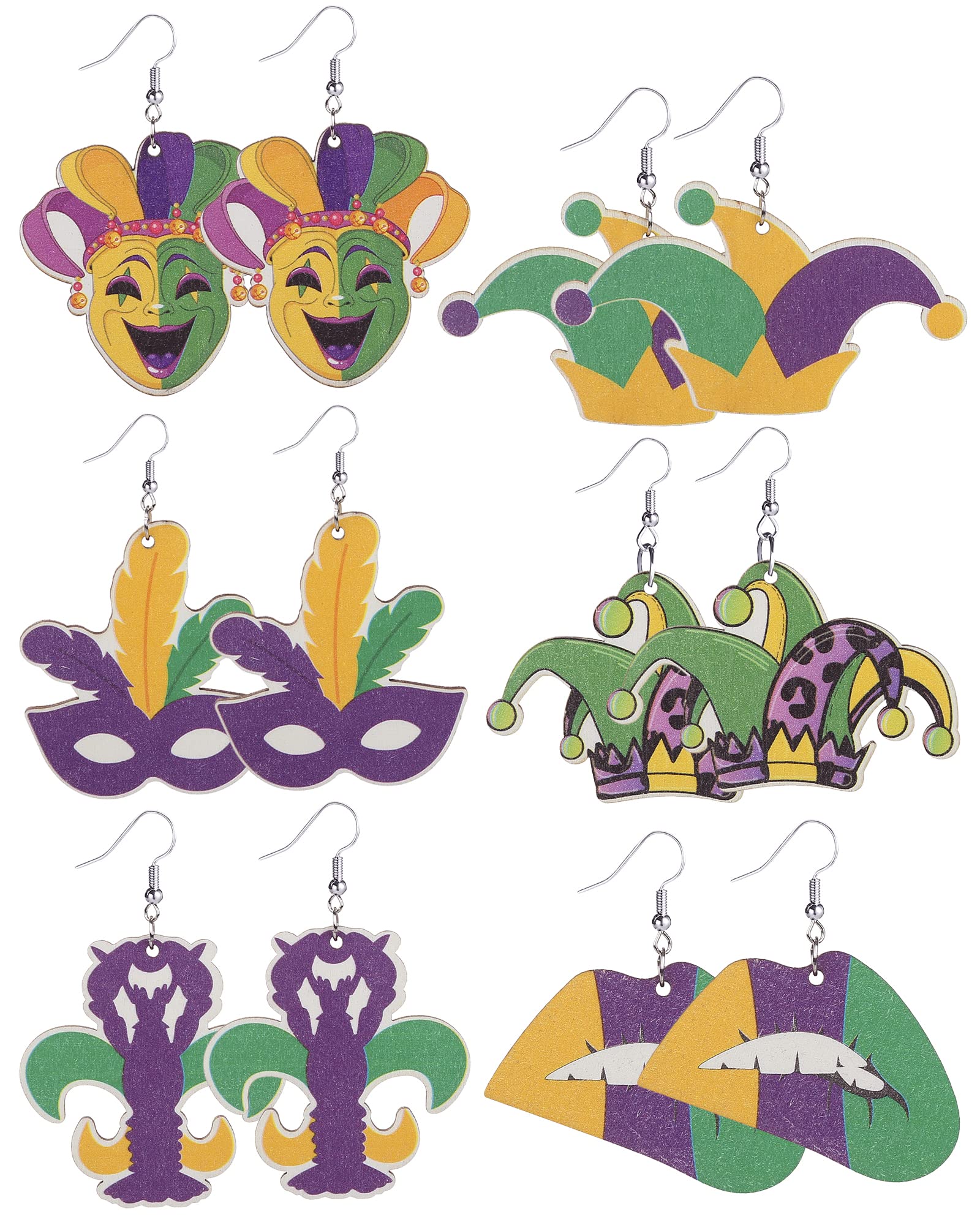 Taouzi Wooden Earrings for Women Cute Painted Wood Earrings Bulk Festival Teardrop Dangle Earrings Gift for Women Girls 4-6 Pairs