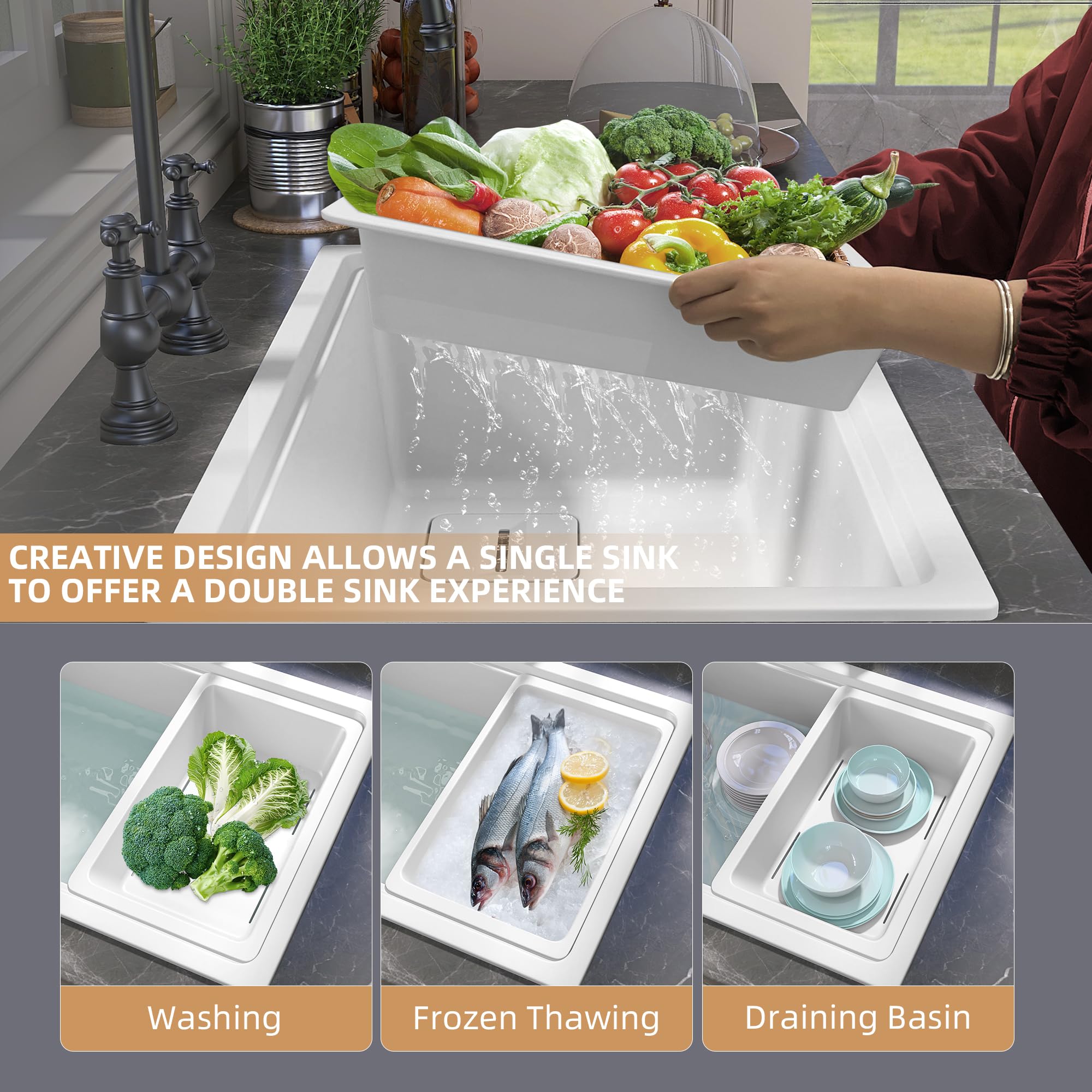 White Undermount Kitchen Sink 30 x19 Granite Composite Kitchen