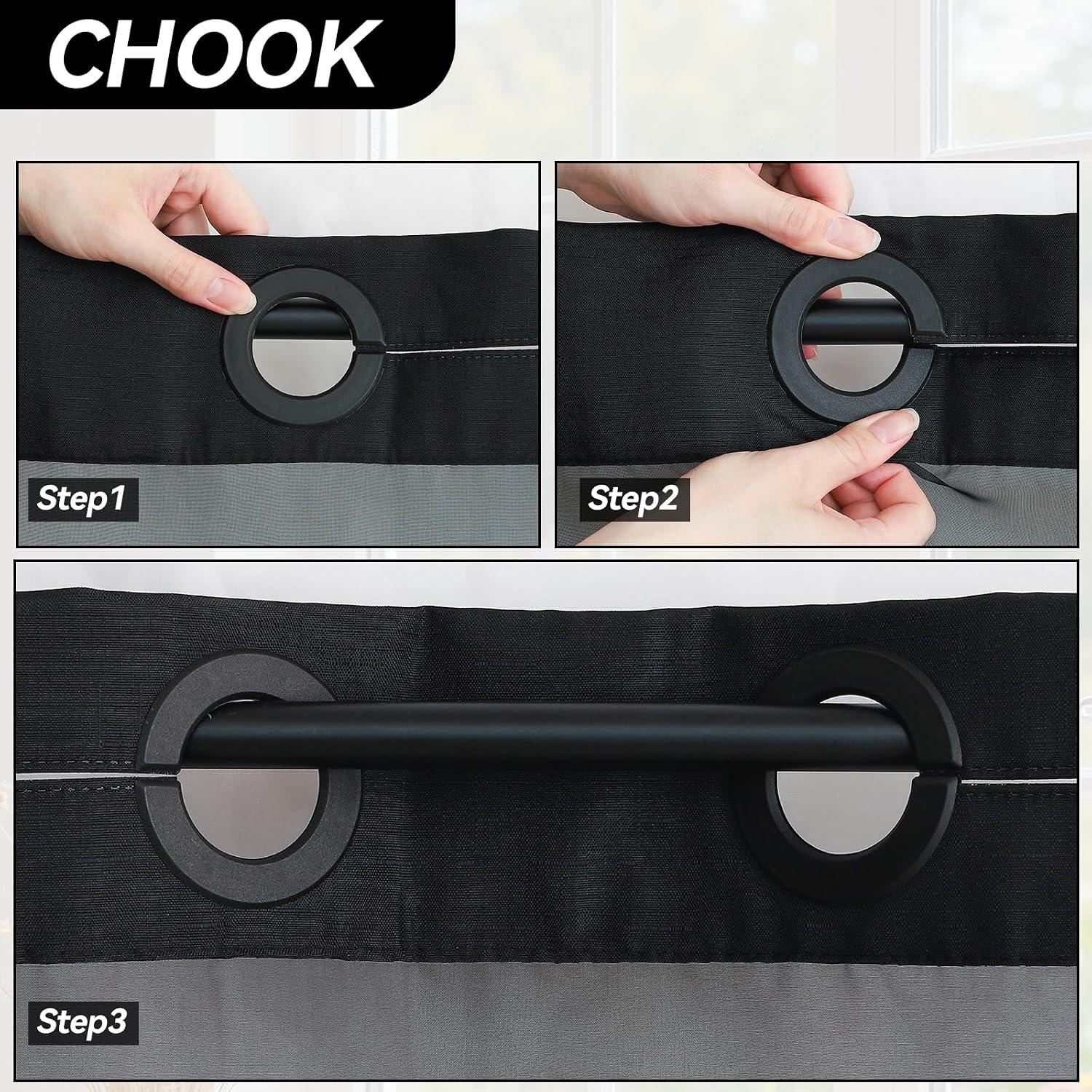 No Hook Black Slub Shower Curtain with Snap in Liner, 72x75