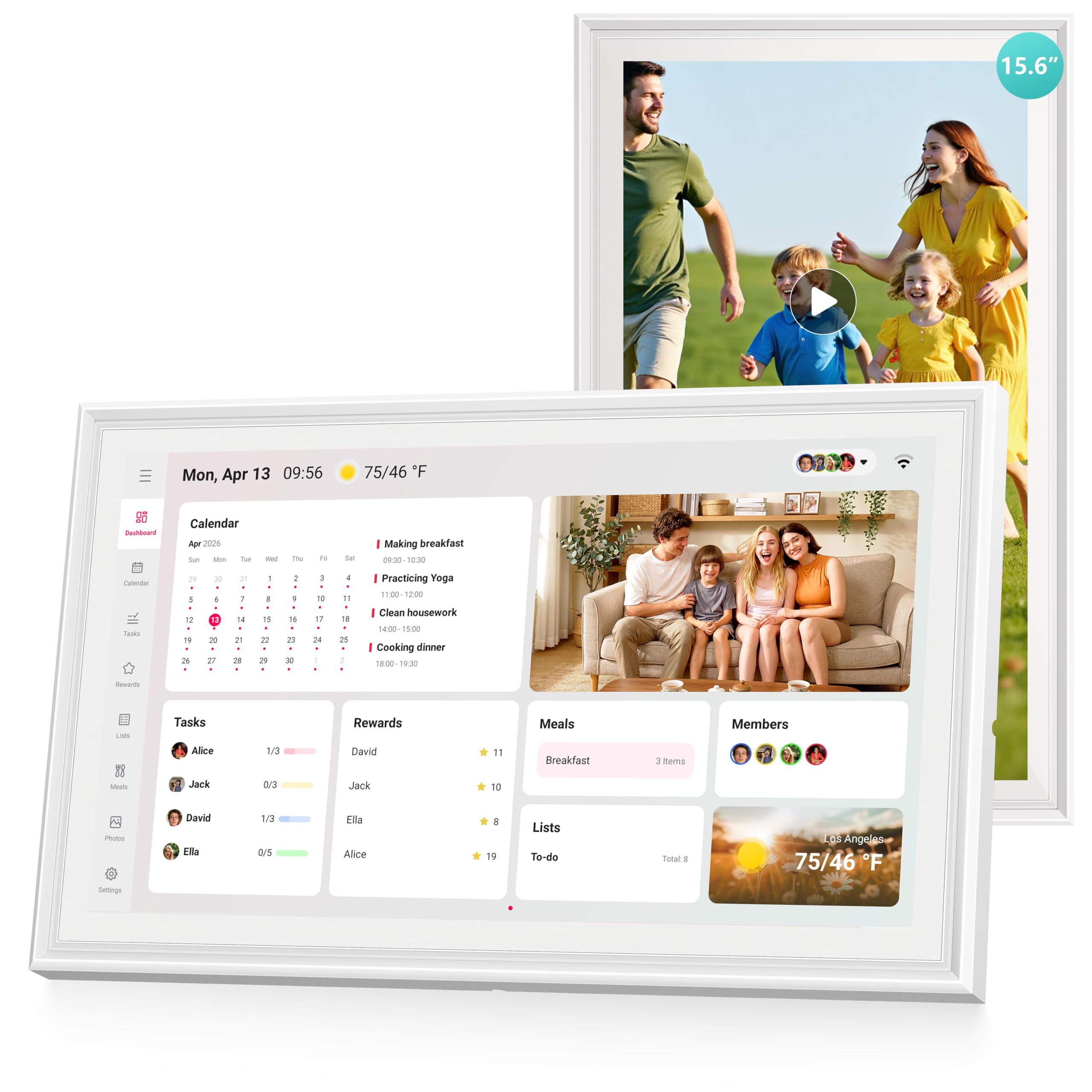 Airzeen Digital Calendar 15.6 Inch - Smart Chore Chart & Wall Calendar Planner, No Subscription Electronic Calendar for Family, Meals, Photo Display, Wall/Desk Mount, Touch Screen, Gifts for Women Mom