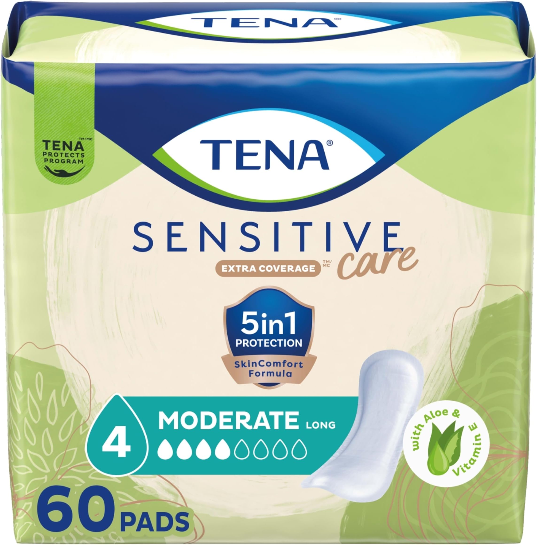 TENA Intimates Moderate Absorbency Incontinence/Bladder Control Pad, Long Length, 60 Count (Packaging May Vary)