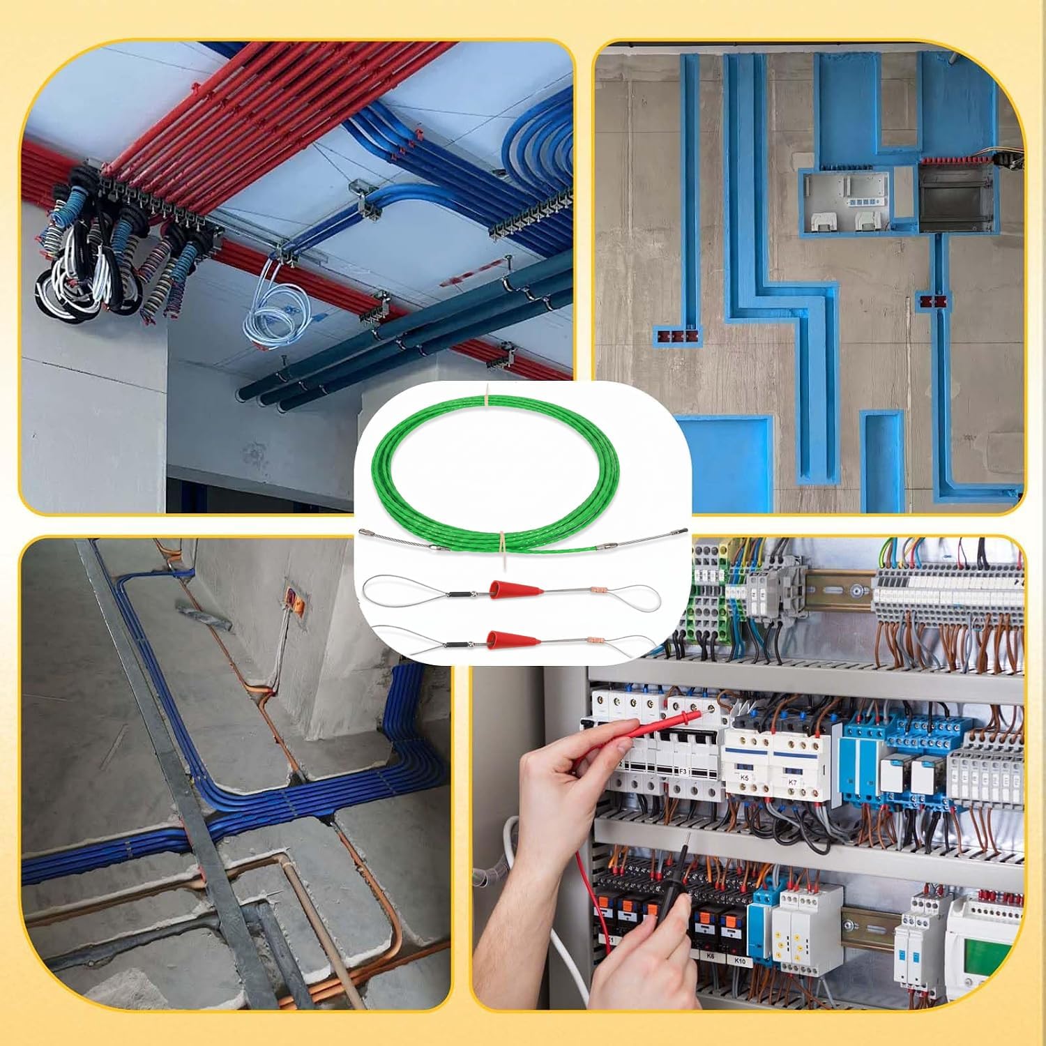 10M 4.0mm Electrical Fish Tape, Wire Fish Tape Wire Puller, Wire Snake for Running Wire through Wall, Retractable Cable Pulling Tools with 2 Guide Springs