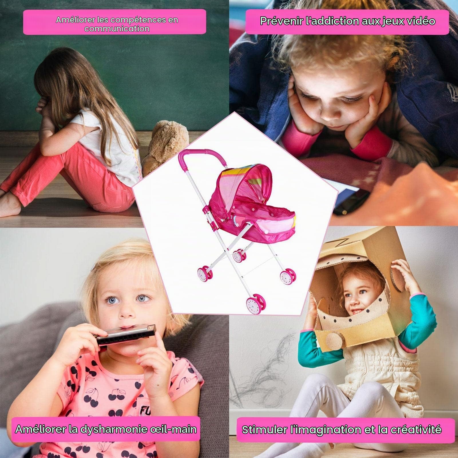 Poussette Bébé 52x25x10CM - Jeu de Rôle pour Enfant, Landau Jouet, Cadeau pour Les Enfants
