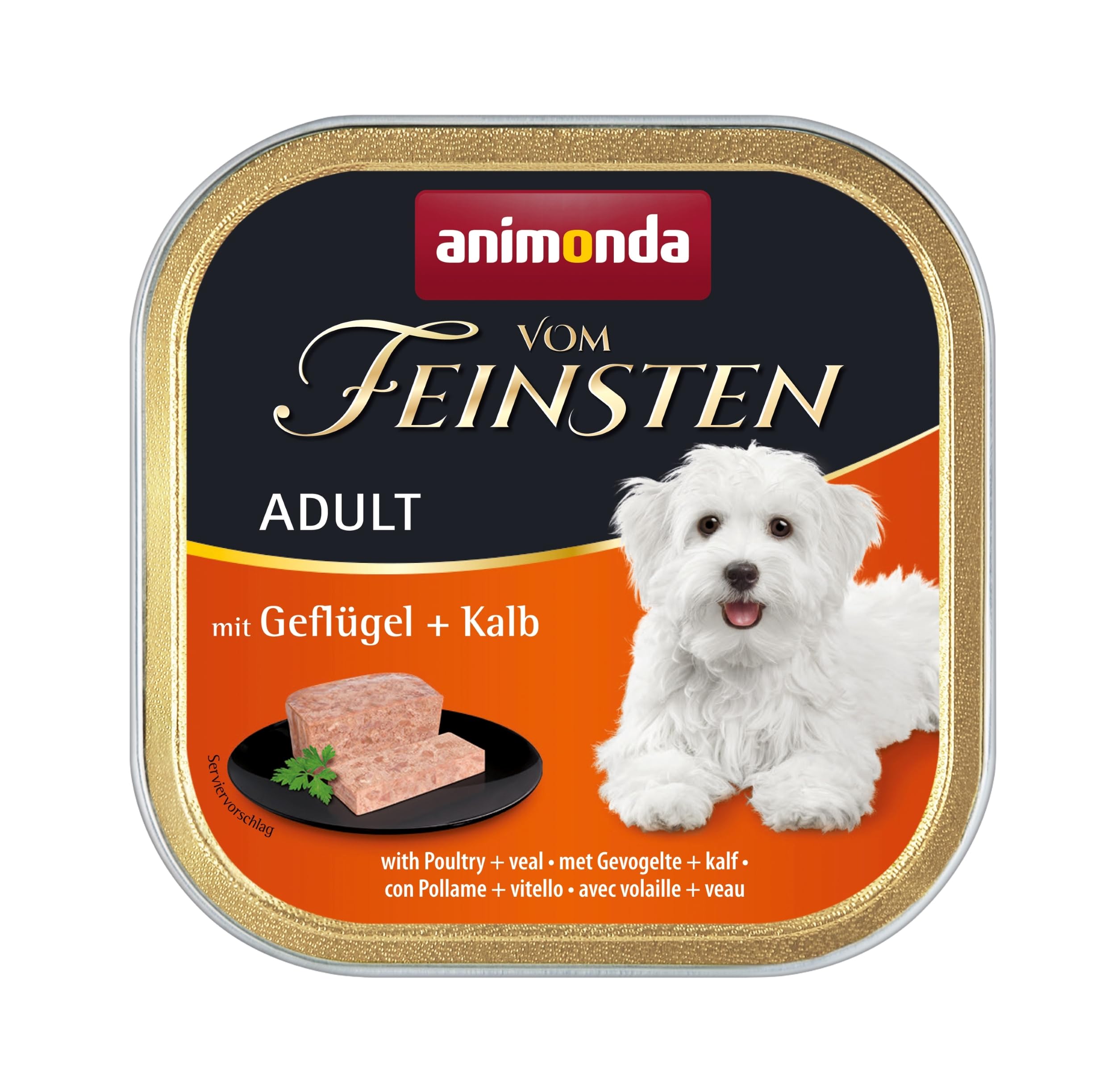 animonda Vom Feinsten Adult Geflügel + Kalb (22 x 150 g), Hundenassfutter für ausgewachsene Hunde, Nassfutter für Hunde mit fein-stückigen Pasteten, Hundefutter ohne Getreide