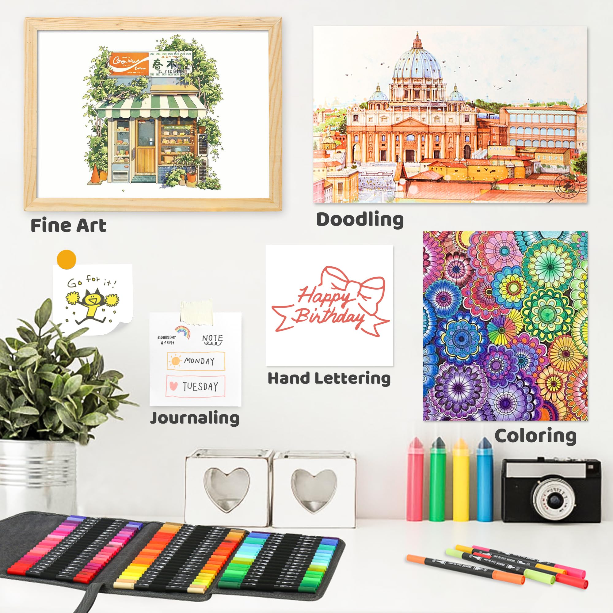 ZSCM 80 pennarelli colorati per libri da colorare per adulti, senza sbavature, penne a doppia punta, pennarelli per colorare artisti, calligrafia, disegno, schizzi e diari