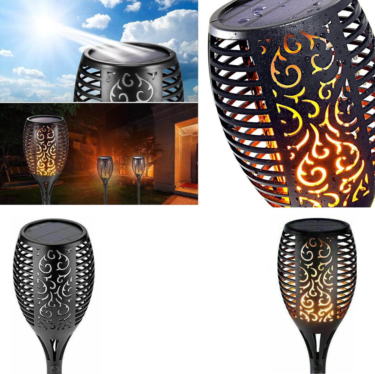 2 Pack Outdoor LED Solar Flame Effect Torch Stake Lights Dusk to Dawn Auto On and Off Landscape Security Light Waterproof Garden Patio Deck Yard Driveway Pathway