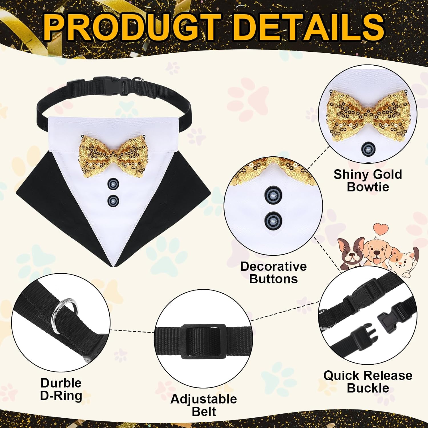 Suhine 2 Pcs Dog Happy New Year Outfit Hat Bandana with Bow Tie Adjustable image 4