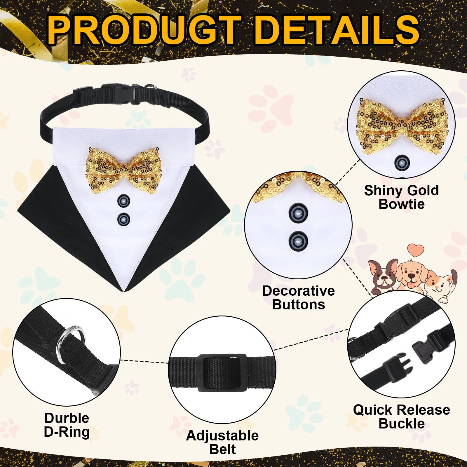 Suhine 2 piezas de disfraz de feliz año nuevo para mascotas, accesorios para perro, incluye sombrero de mascota de feliz año nuevo, collar bandana para perro con pajarita ajustable para mascotas