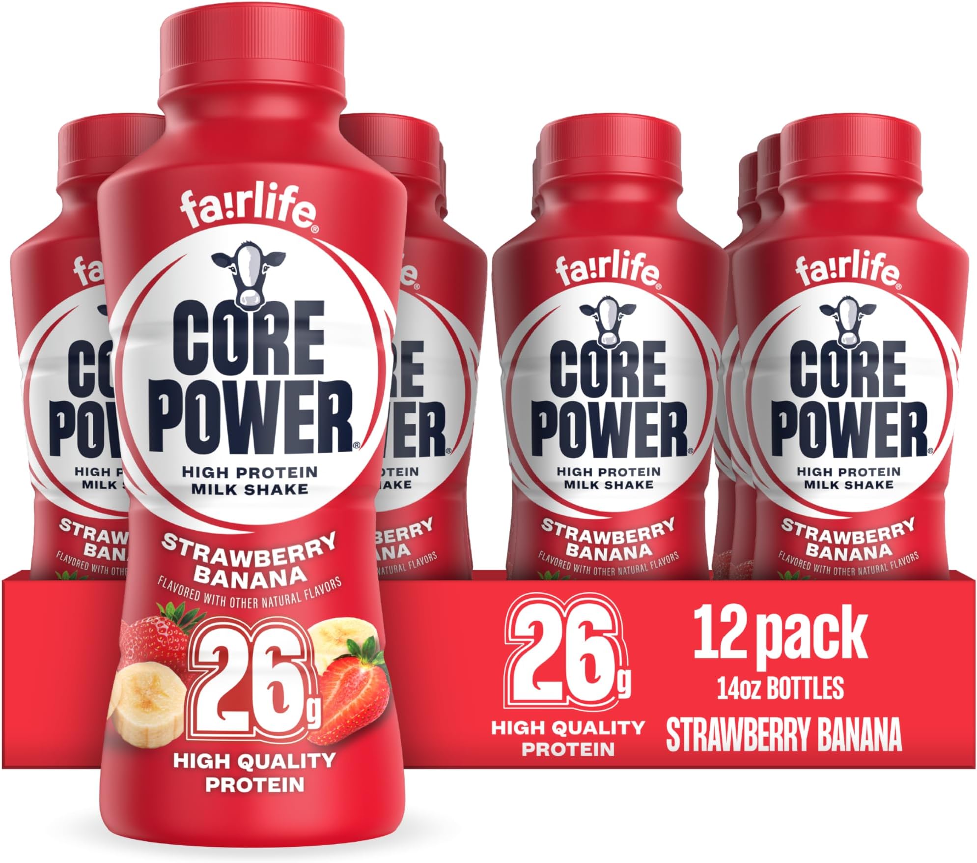 Protein Shake, Strawberry Banana, 26g Bottle, 14oz, 12 Pack