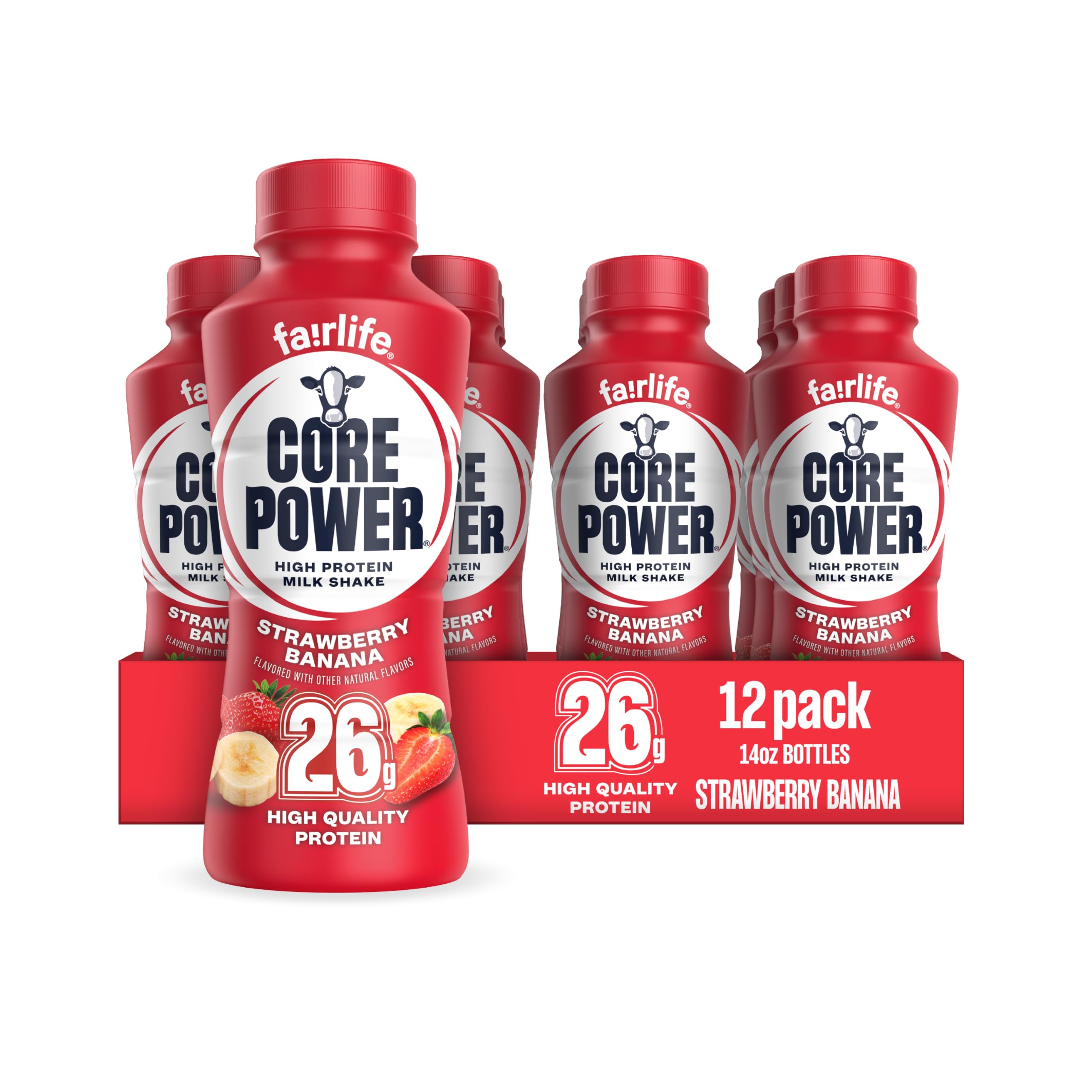 Core Power Fairlife 26g Protein Milk Shakes, Ready To Drink for Workout Recovery, Strawberry Banana, 14 Fl Oz (Pack of 12) Strawberry Banana 14 Fl Oz (Pack of 1
