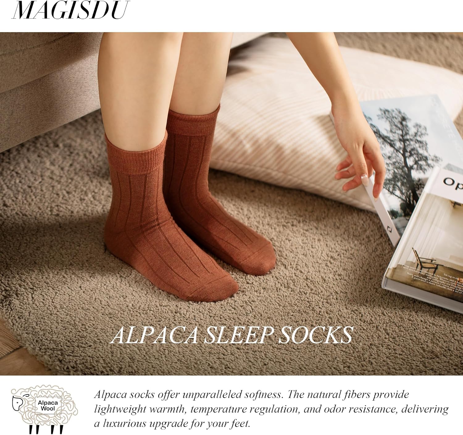 Alpaca Sleep Socks Women, Cozy Comfy Soft Winter Sock for Bed, Warm Wool Ladies Gifts, Breathable Moisture Wicking - Image 2