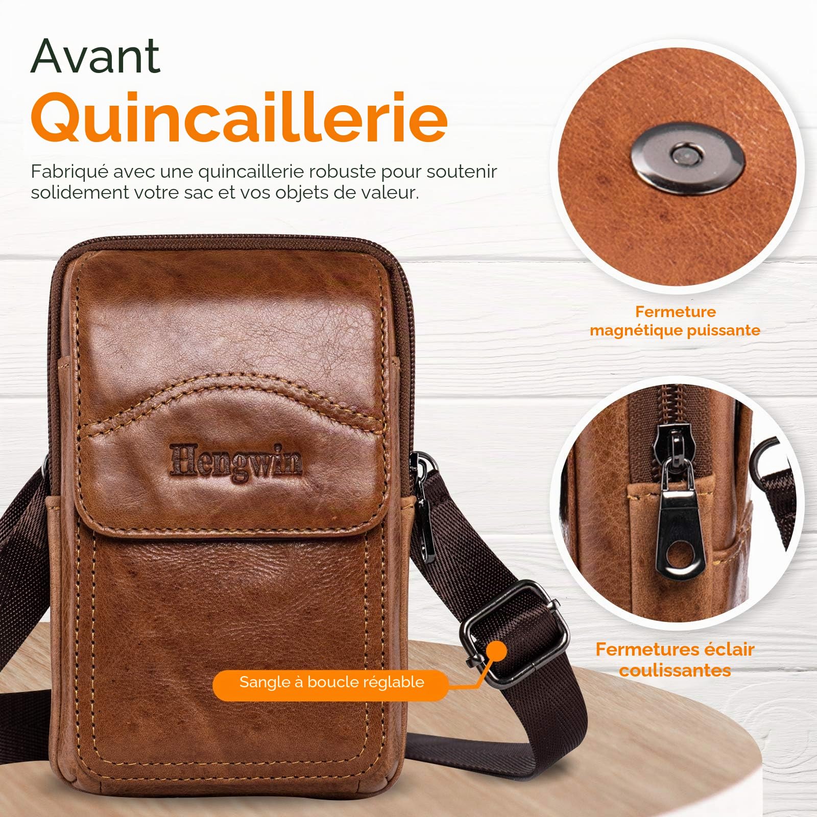 Sac de Ceinture en Cuir véritable Sacs à bandoulière Étui de Support de téléphone Portable pour iPhone 16 15 14 13 12 11 Pro Max Samsung S25 S24 S3 Ultra S25+ Sac de Ceinture (Brun)