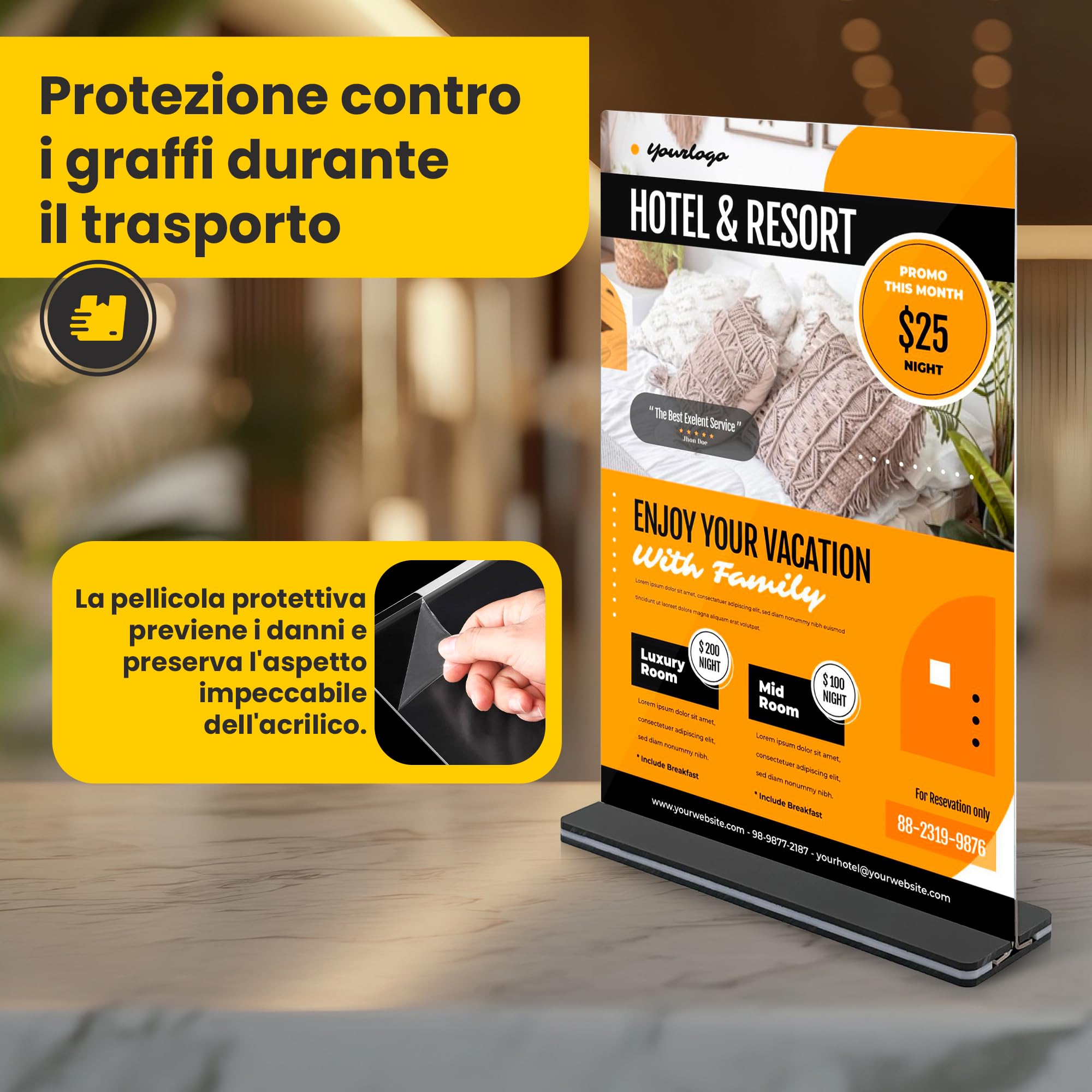 GOYAPRINT Portacartello in Acrilico A4 Pack 10 per Menu e Pubblicità - Espositore Trasparente da Tavolo per Cartelli, Brochure e Volantini - Porta Menu per Ristoranti, Uffici, Hotel ed Eventi (10, A4)
