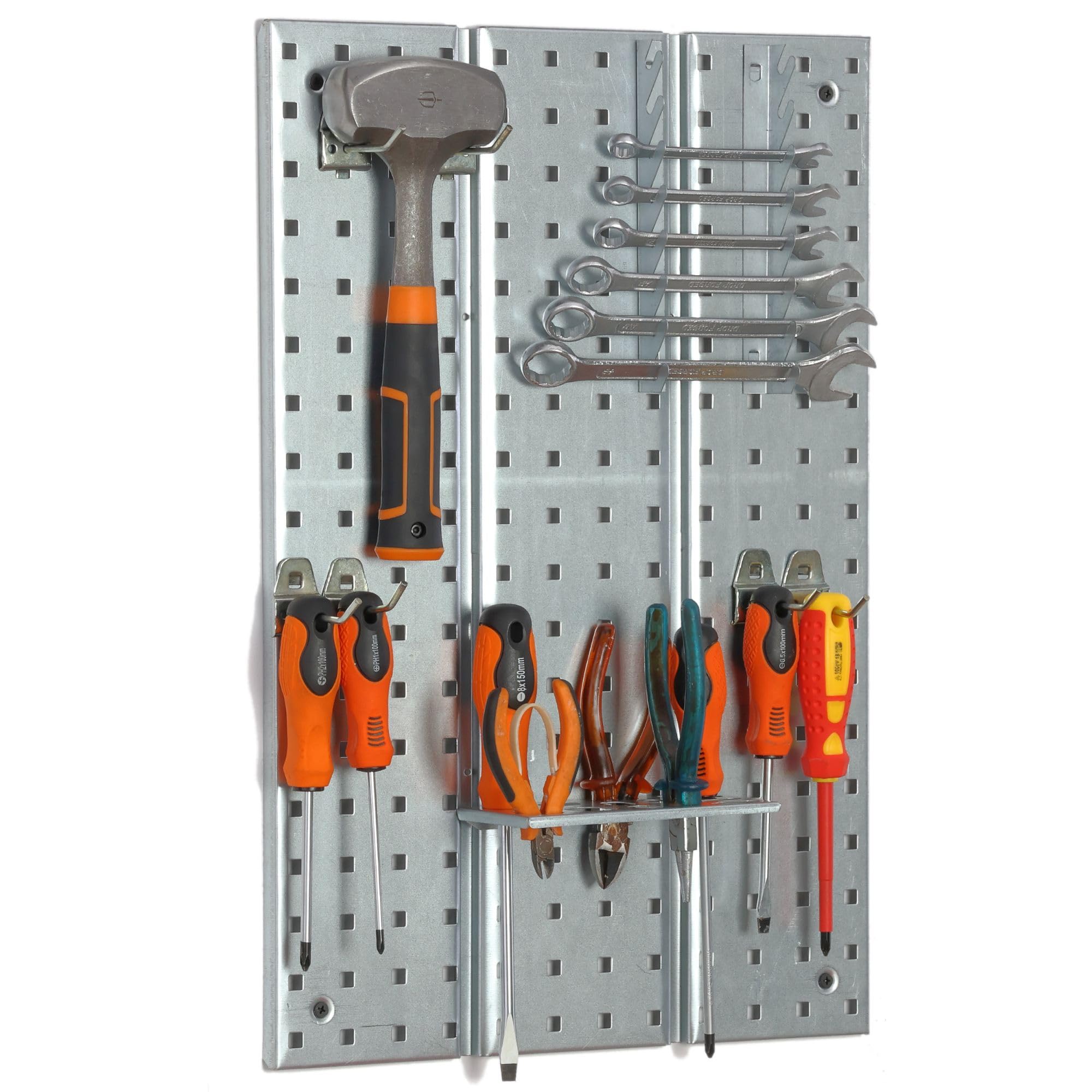 Werkzeugwand Metall 39x59cm Lagersystem mit Werkzeughaltern Werkzeughaken Lochbrett Werkstatt Garage Steckbrett Elektrowerkzeuge Lochwand Starke Steckregal Hängeregal Wandhalterung montagefertig