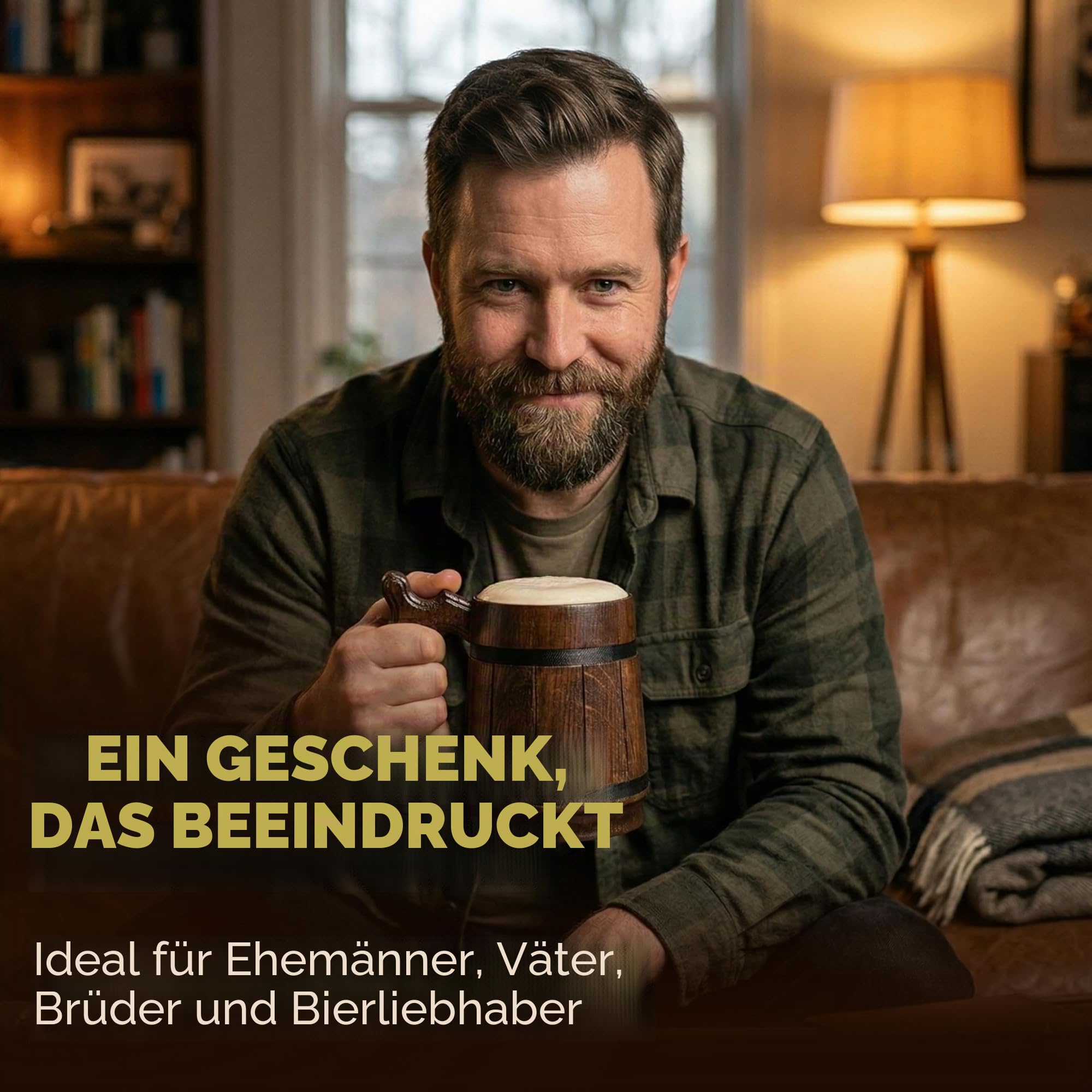 Handgefertigter Bierkrug aus Eichenholz Edelstahl Tasse Natürlich Umweltfreundlich 0,6 Liter 20 Unzen Krug Retro braun