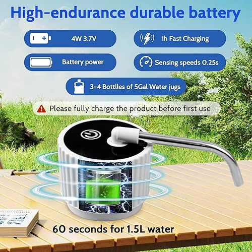 Miniatura 6 de Dispensador de agua de campamento para botella de 5 galones, bomba de botella de agua eléctrica portátil con carga USB, bomba universal de micro