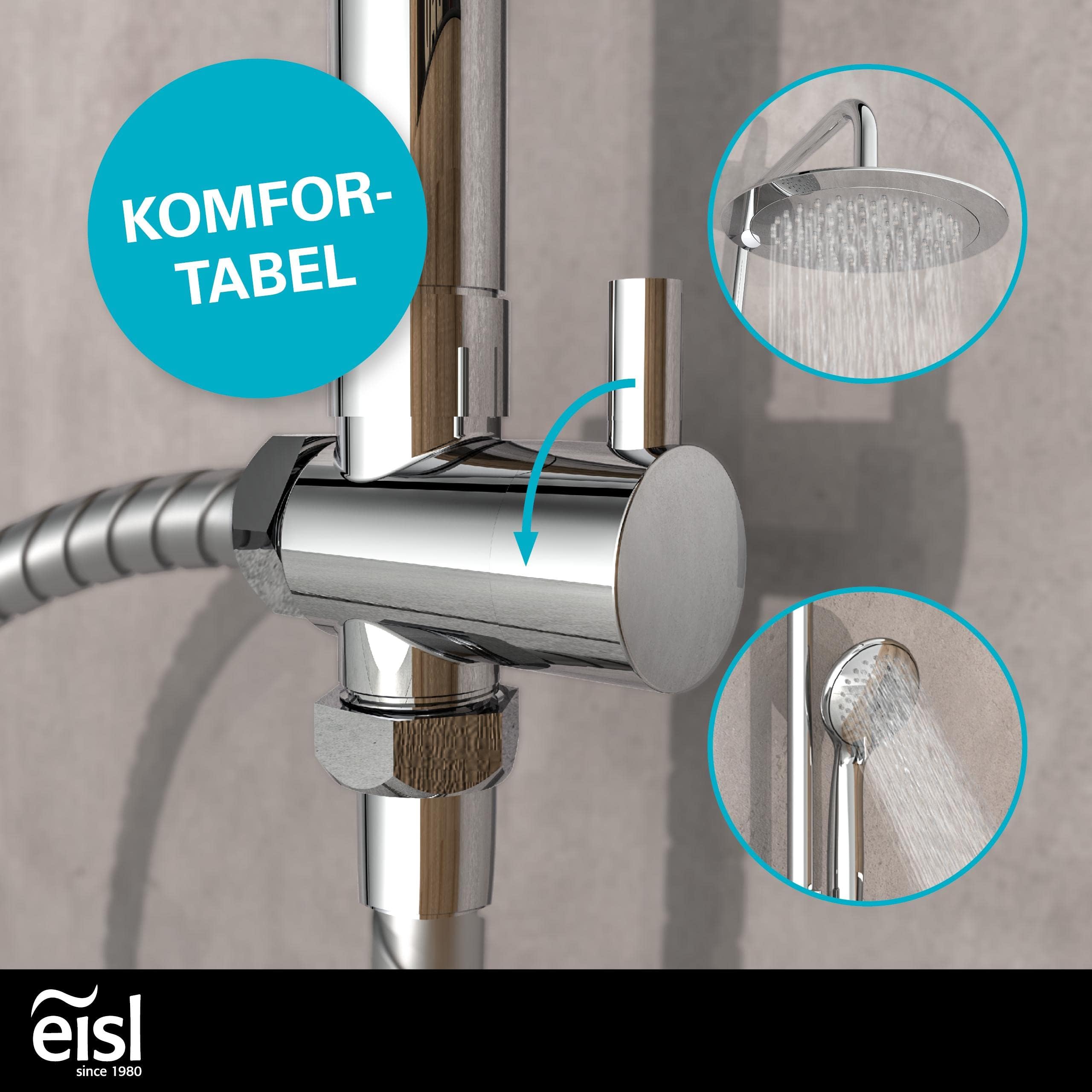 EISL DX12009 Duschset zum Kleben, Duschgarnitur mit Regendusche, Duschstange ohne Bohren, Duschsystem ohne Armatur, Duscharmatur mit Regenwalddusche und Handbrause mit 3 Strahlarten, Chrom