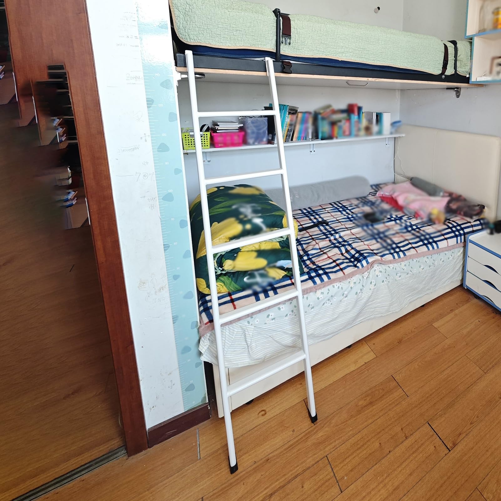 Home Bunk Bed Ladder 45" 73" Adjustable RV Bunk Ladder with 2 Hooks Sturdy Bed Ladder for Kids & Adults Safe and Easy Climbing Solution