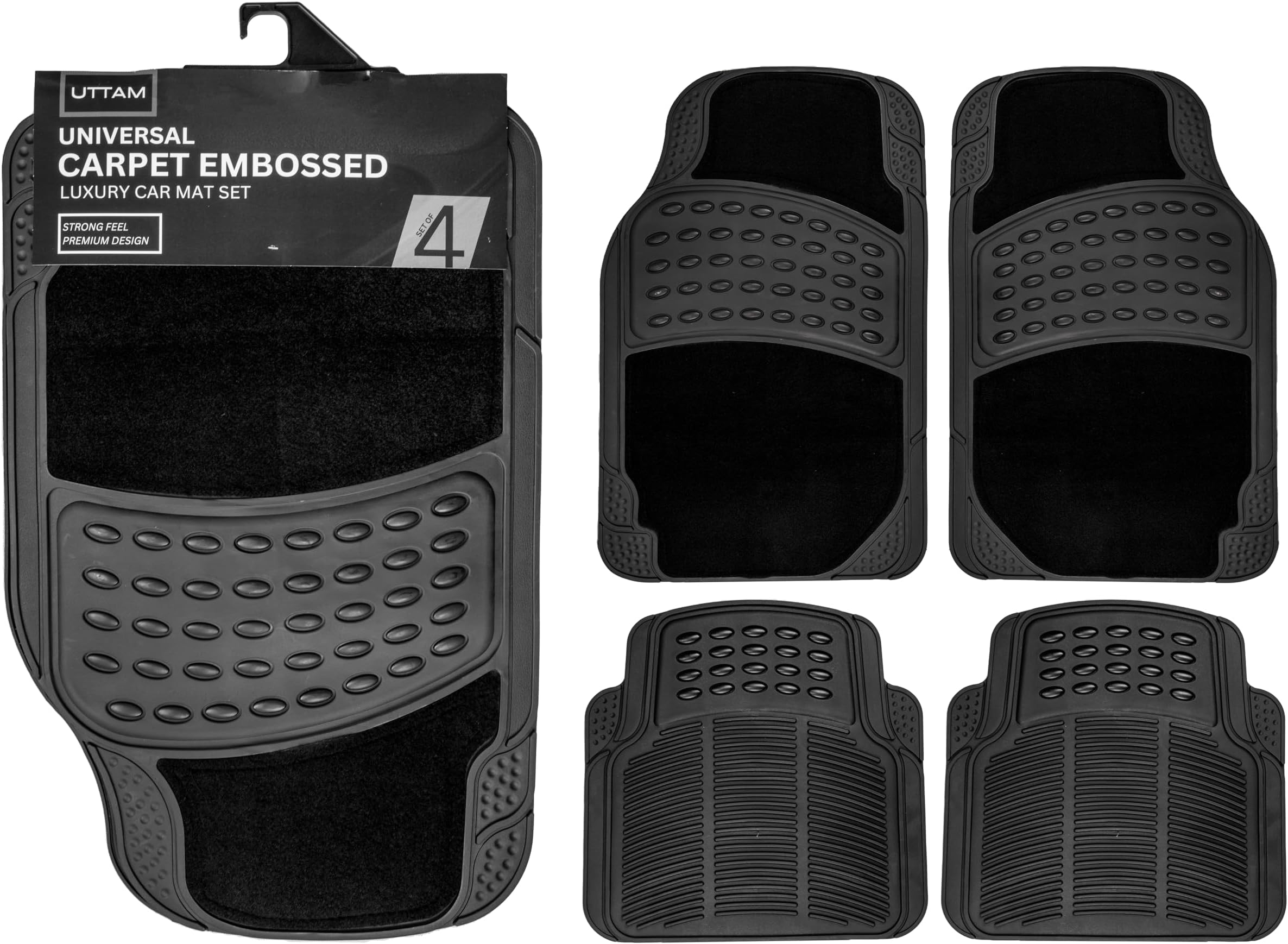 KARAN KING 4 Piece Rubber Car Mat & Carpet ( Front + Rear ) Car Mat Floor Mat Universal Non-Slip Heavy Duty for Cars SUV Truck & VAN, Water Proof, All Weather, Black