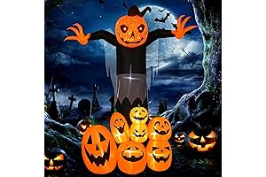 9FT Giant Halloween Inflatables Pumpkin Reaper, Halloween Pumpkin Ghost Inflatable with Rotating LED Lights