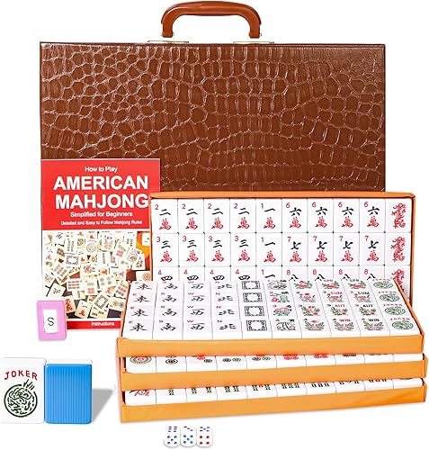 GUSTARIA American Mahjong - Juego de azulejos Mahjong con 166 azulejos grandes numerados (1.5 pulgadas, azul), juego de azulejos Mahjong con estuche