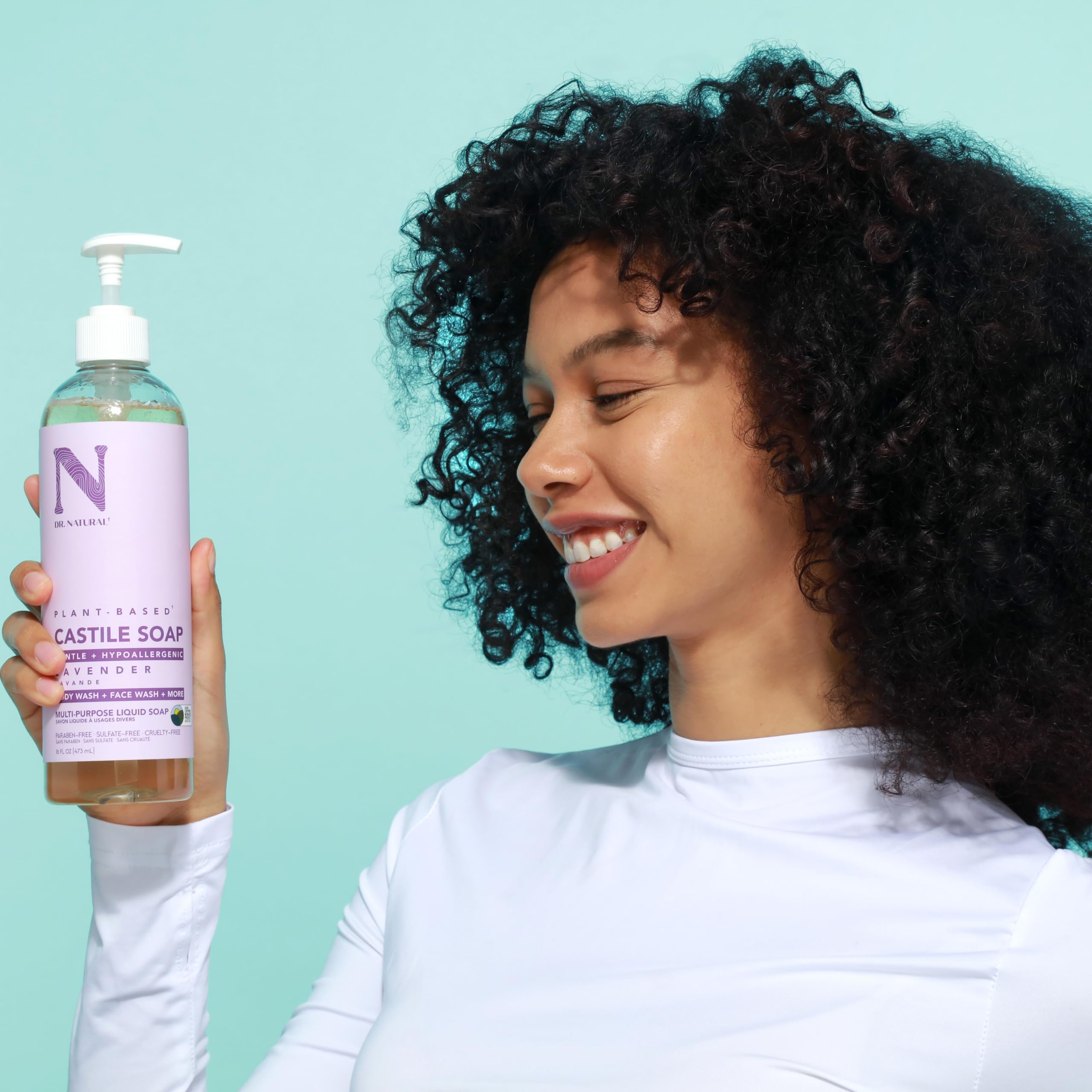 Dr. Natural Castile Liquid Soap - Gel multi-usage corps, cheveux, visage - Hydratant peau, cheveux, animaux - Lavande - 473 ml