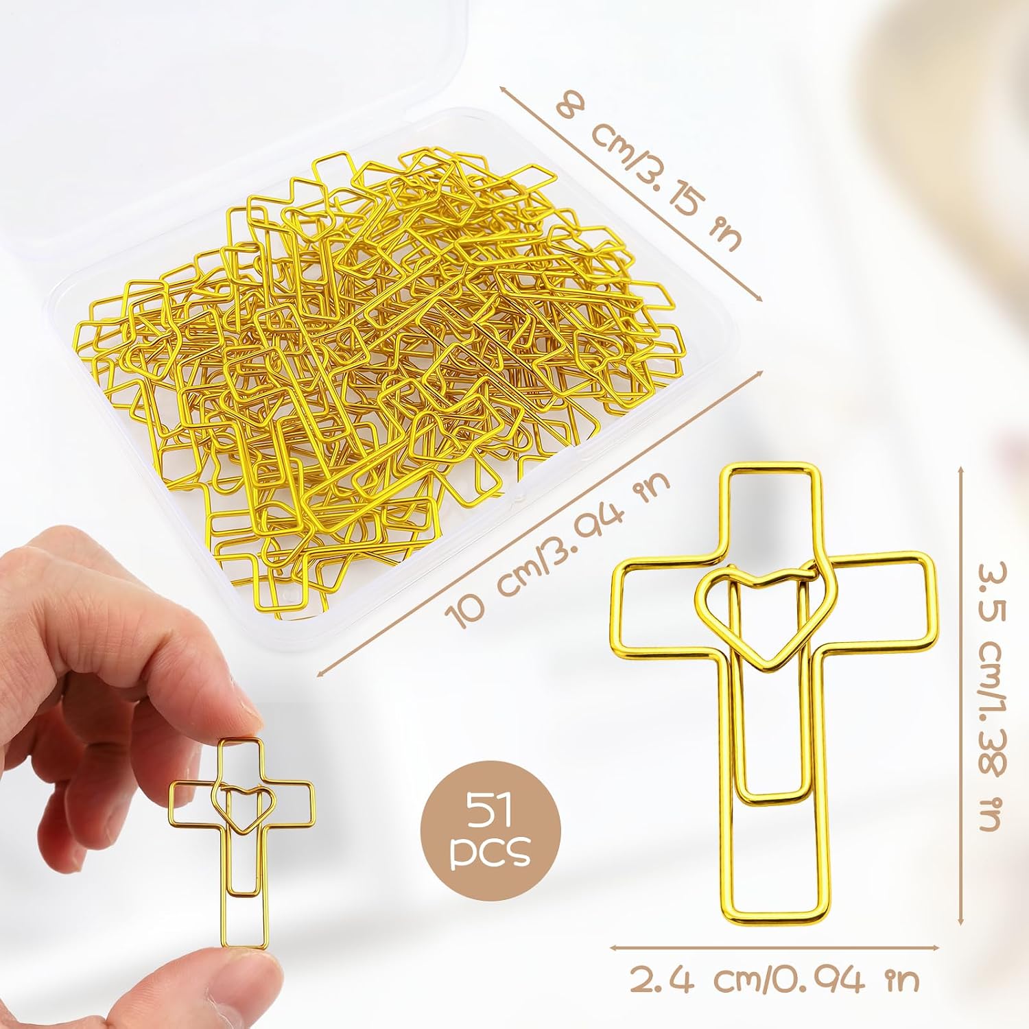 50 Pcs Gold Heart Cross Paper Clips, Bible Paper Clips, Versatile Bible Study Supplies, Bookmark Accessories, Metal Holder Clip for Christian Office Home (Includes Storage Case) image 2