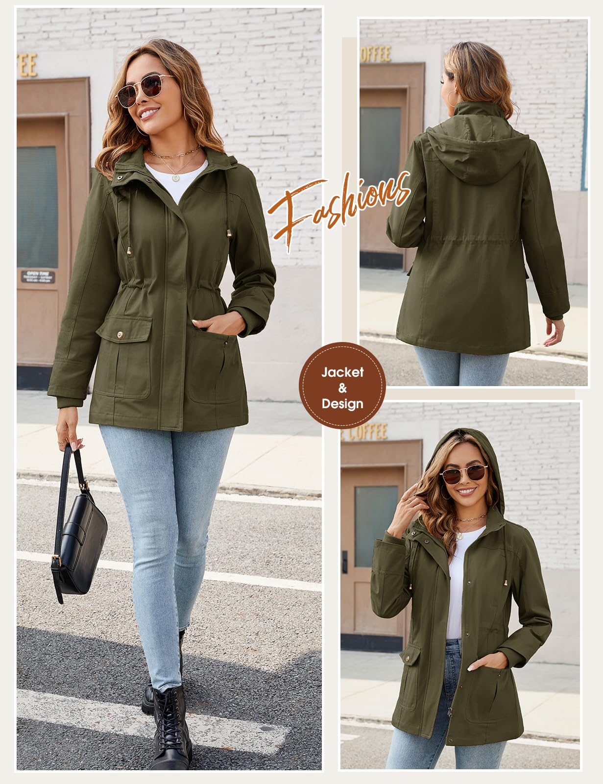 Tuopuda Veste Femme mi Saison Parka en Coton Blouson avec Capuche Décontracté Manteau Printemps Veste Militaire Zipper Jacket Coat Classique Automne Hiver Outwear