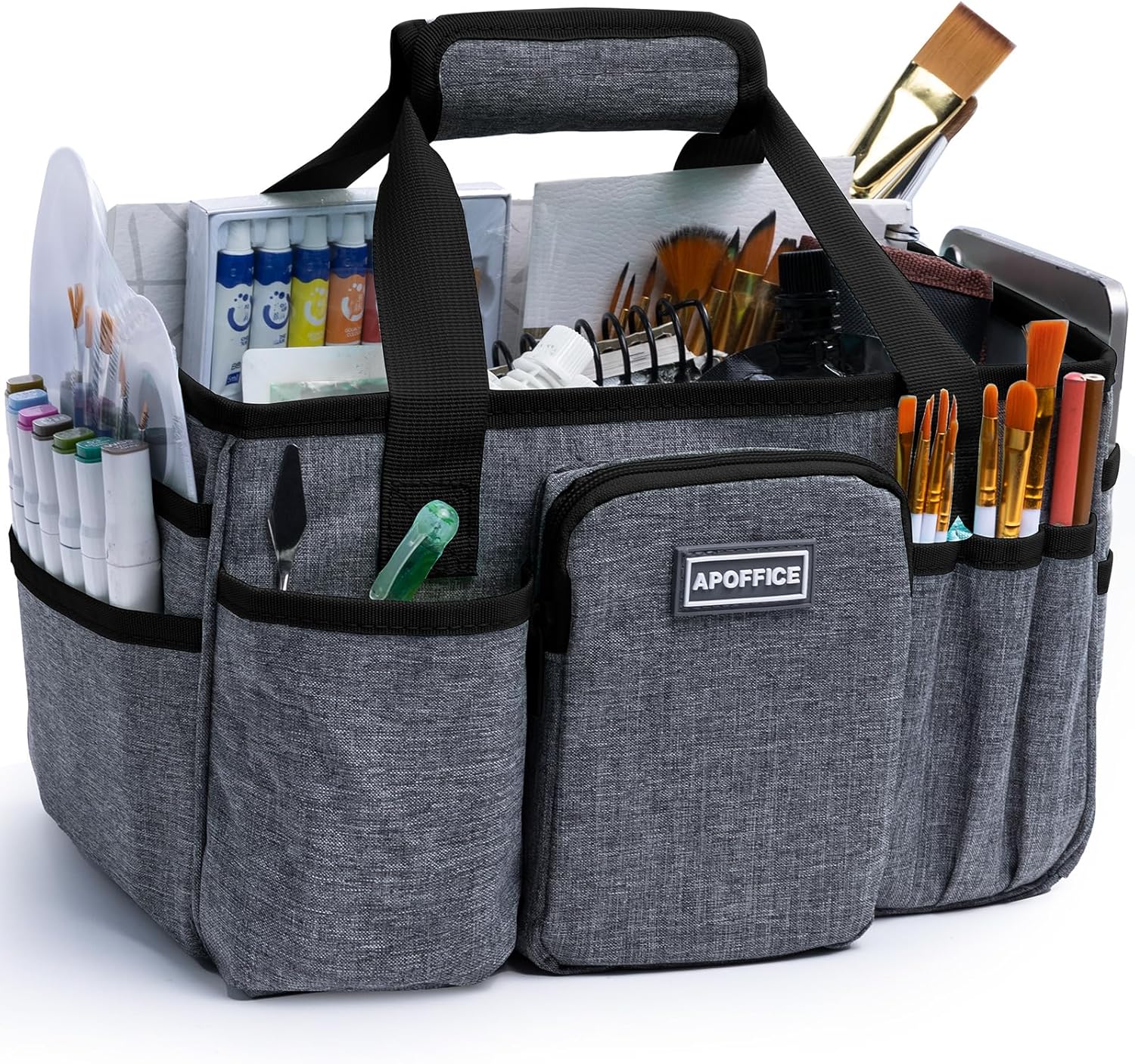 Art Supply Organizer Tote Bag – Craft Caddy with Handle, Utility Storage Tote with Multiple Pockets & Adjustable Divider for Sewing, Scrapbooking, School, Office, Medical Supplies