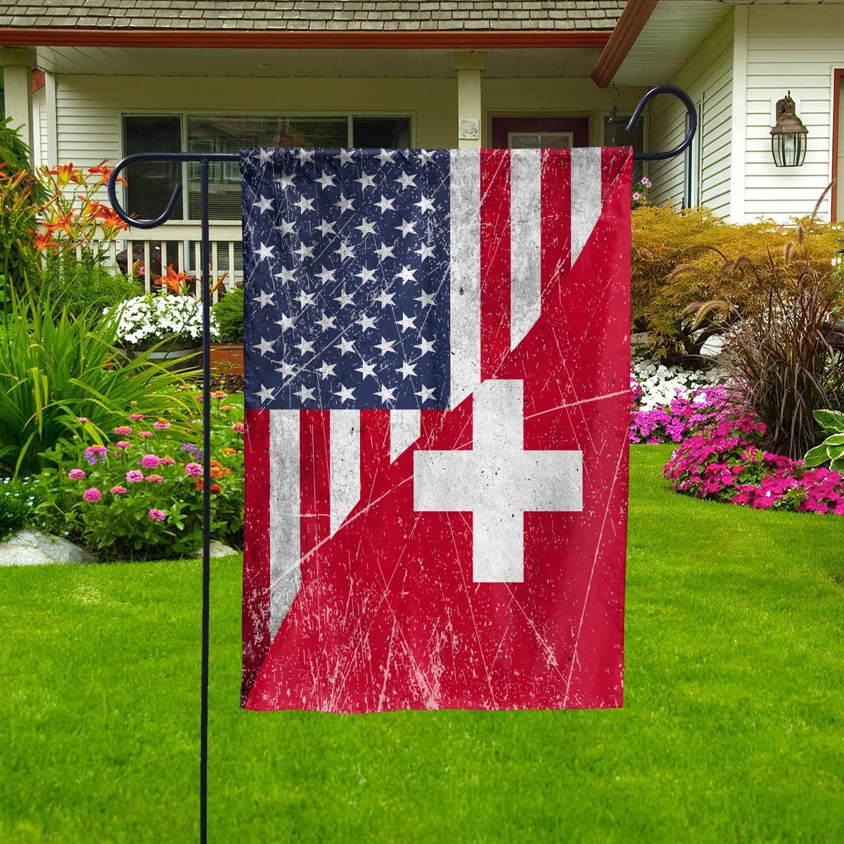 Flag-American Switzerland Flag Swiss Friendship American Proud House Flag (29.5" x 39.5") Double Sided-USA Flags Premium Polyester-Decorative Indoor Outdoor Flag